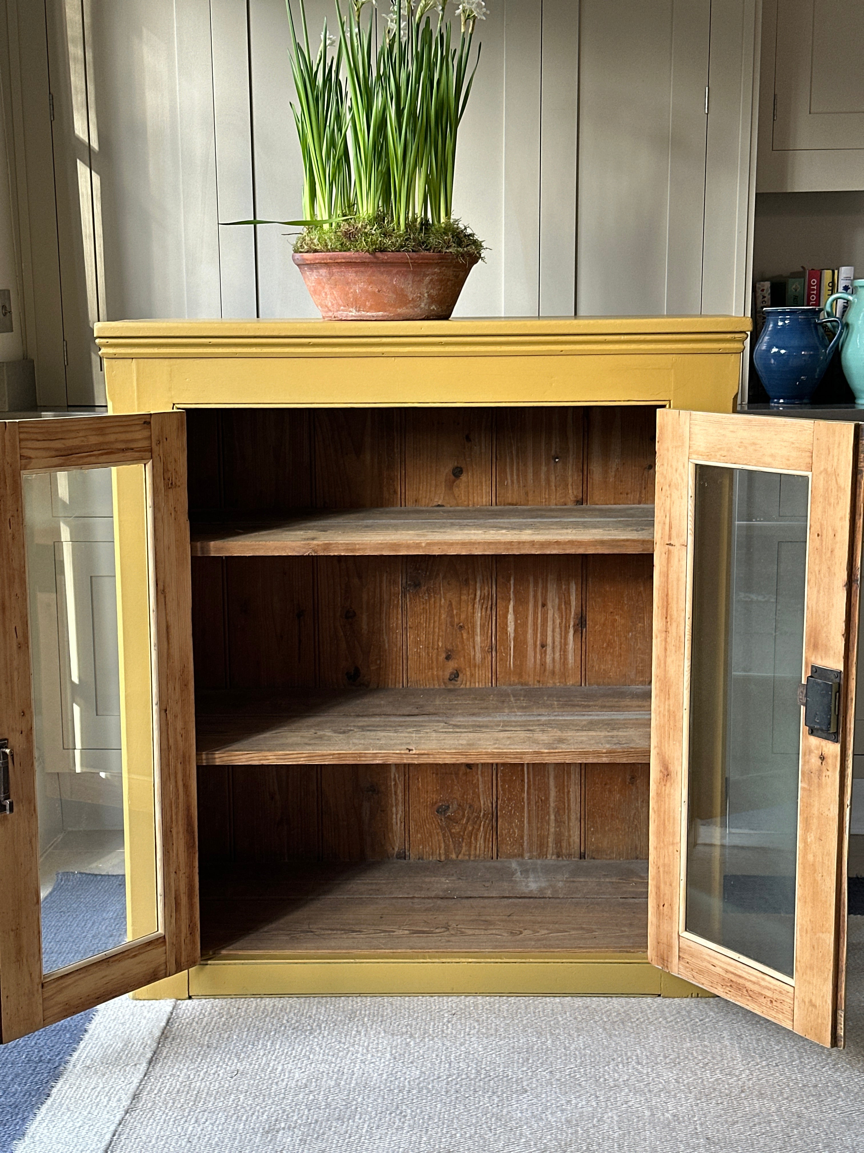 Antique Pine Glazed Cupboard in FB India Yellow