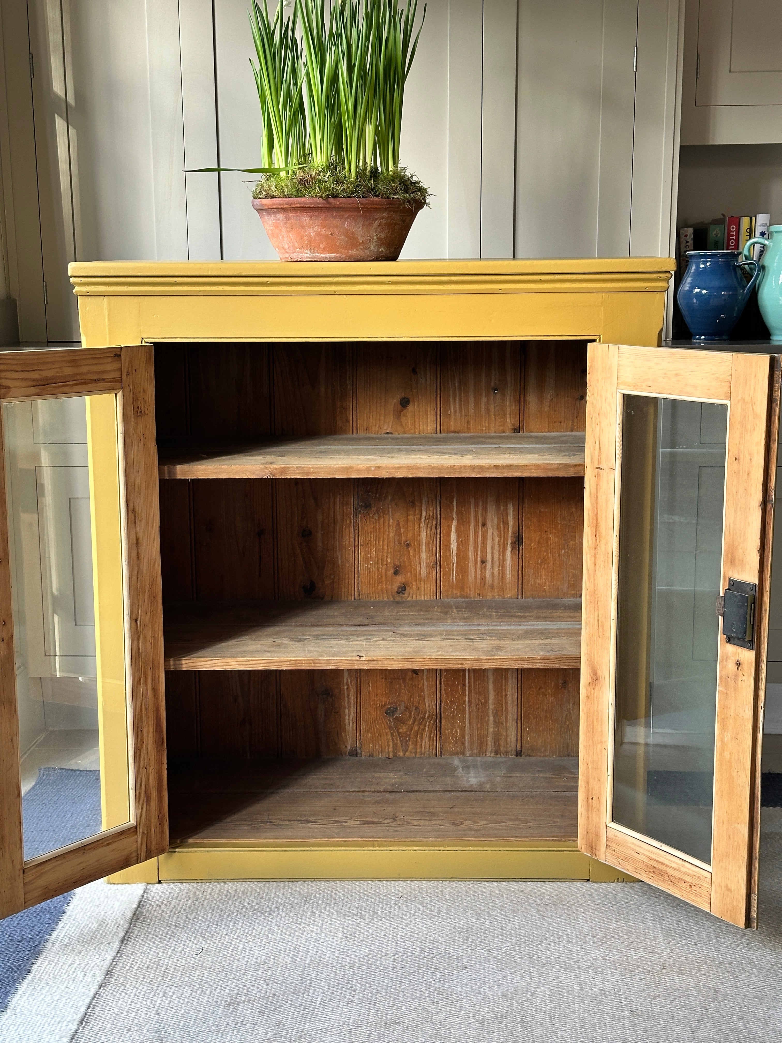 Antique Pine Glazed Cupboard in FB India Yellow