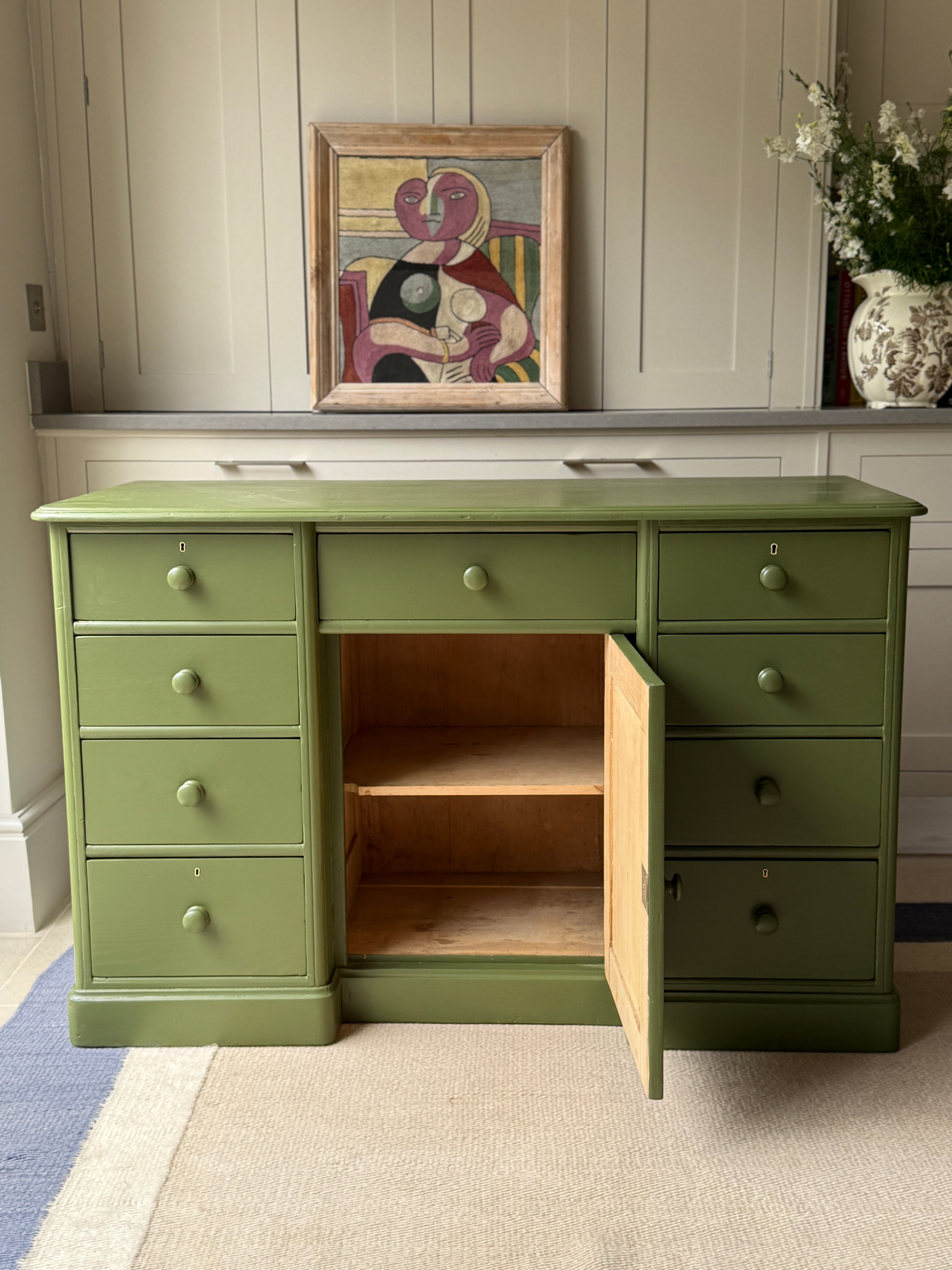 Painted Pine Dresser Base in Olive Colour by Little Greene