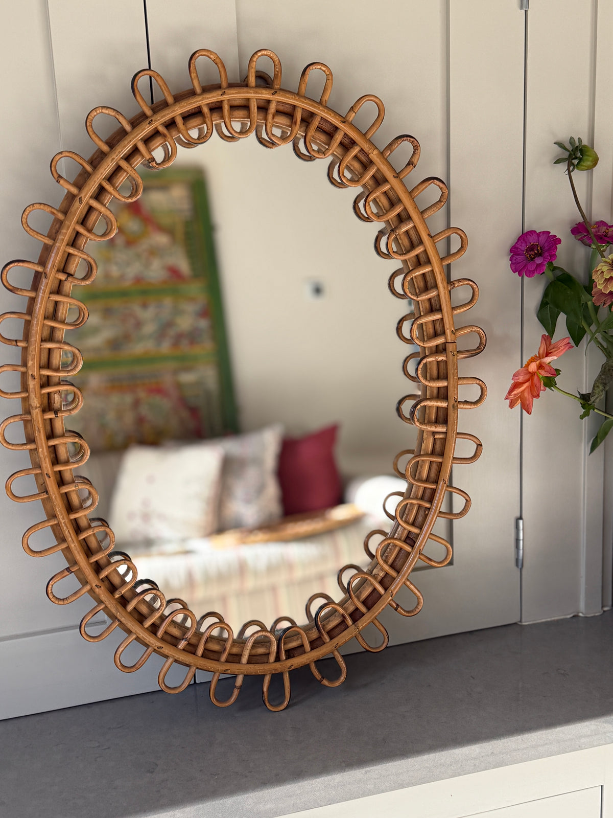 Vintage Oval Cane Mirror