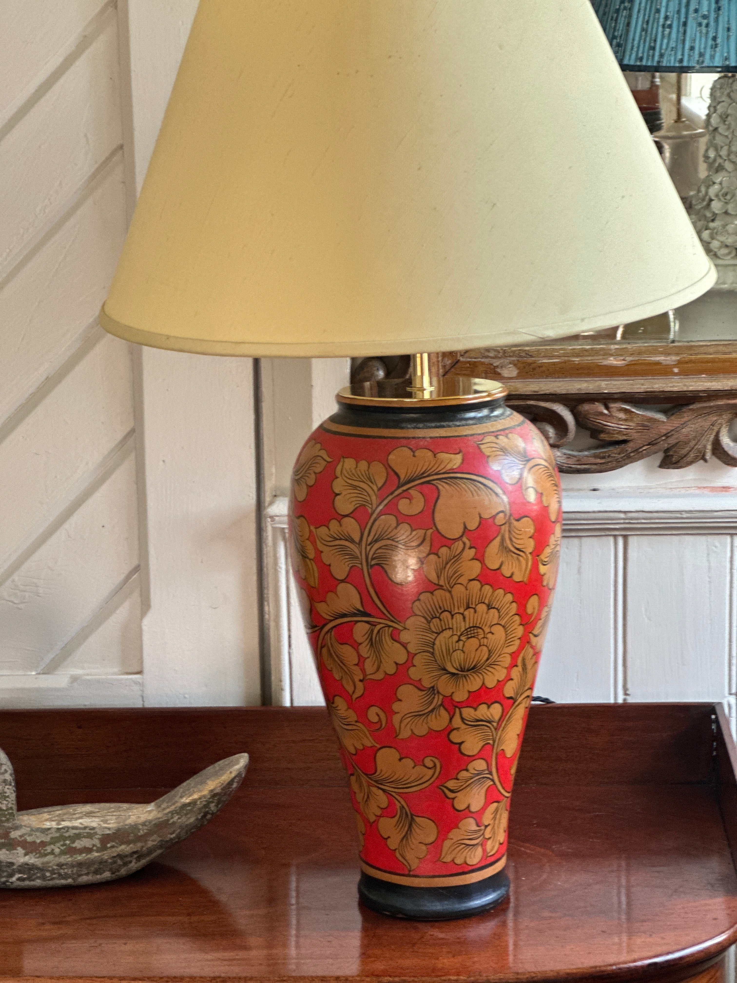 Antiques Chinese Polychrome Vase Table Lamp