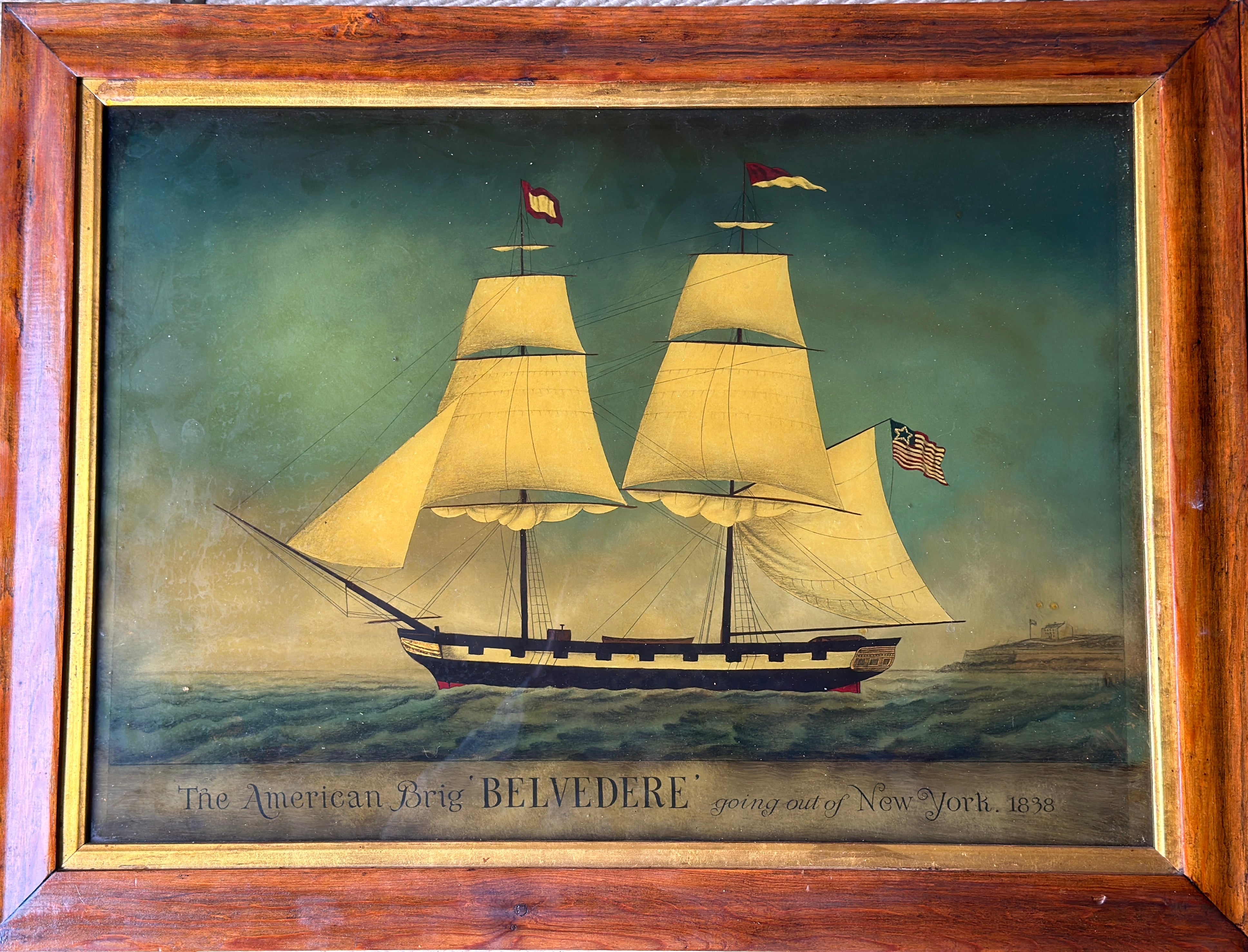 Pair of Early 19th Century Reverse Glass Nautical Paintings