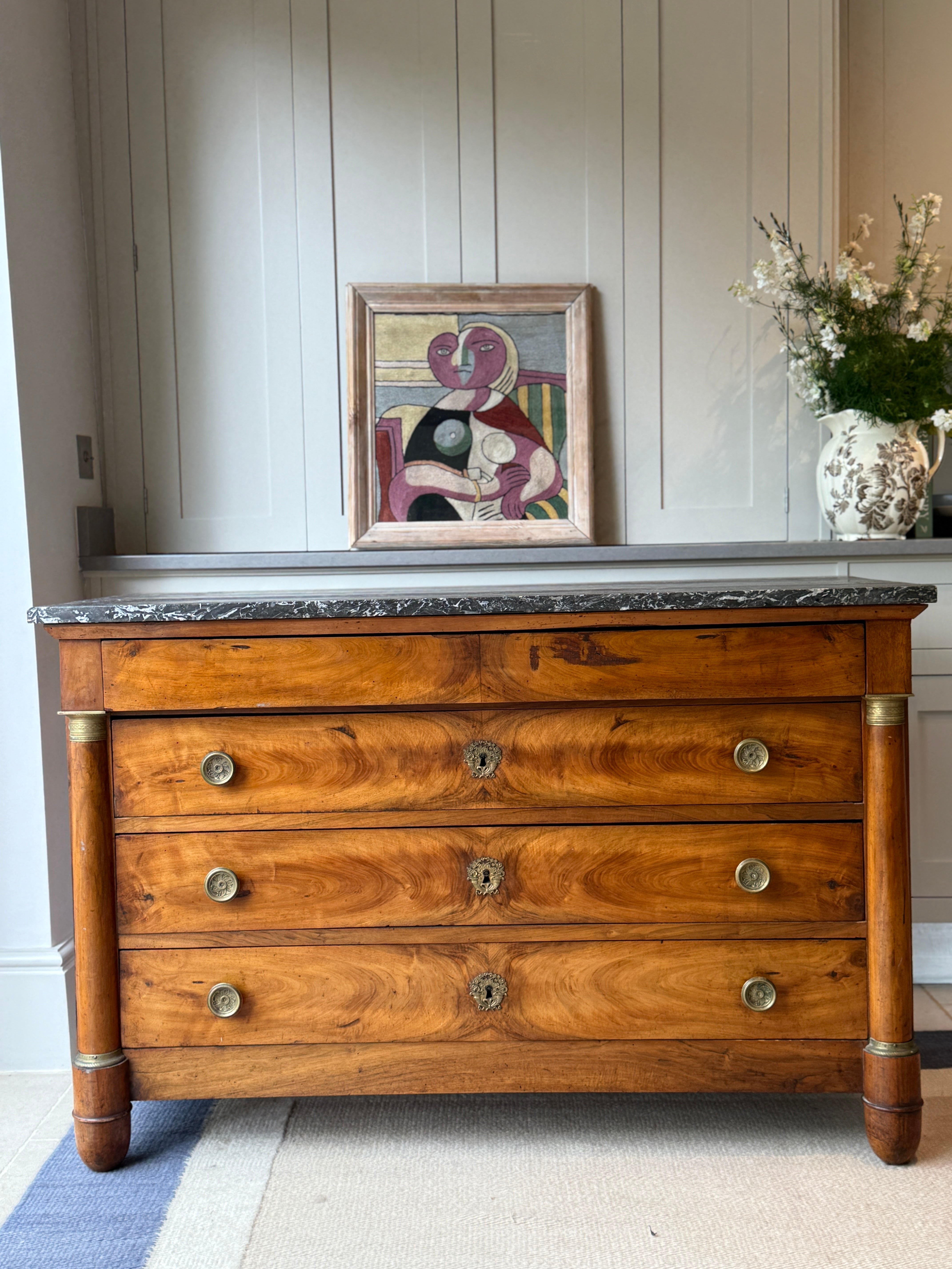 French Walnut Commode with Grey Marble Top