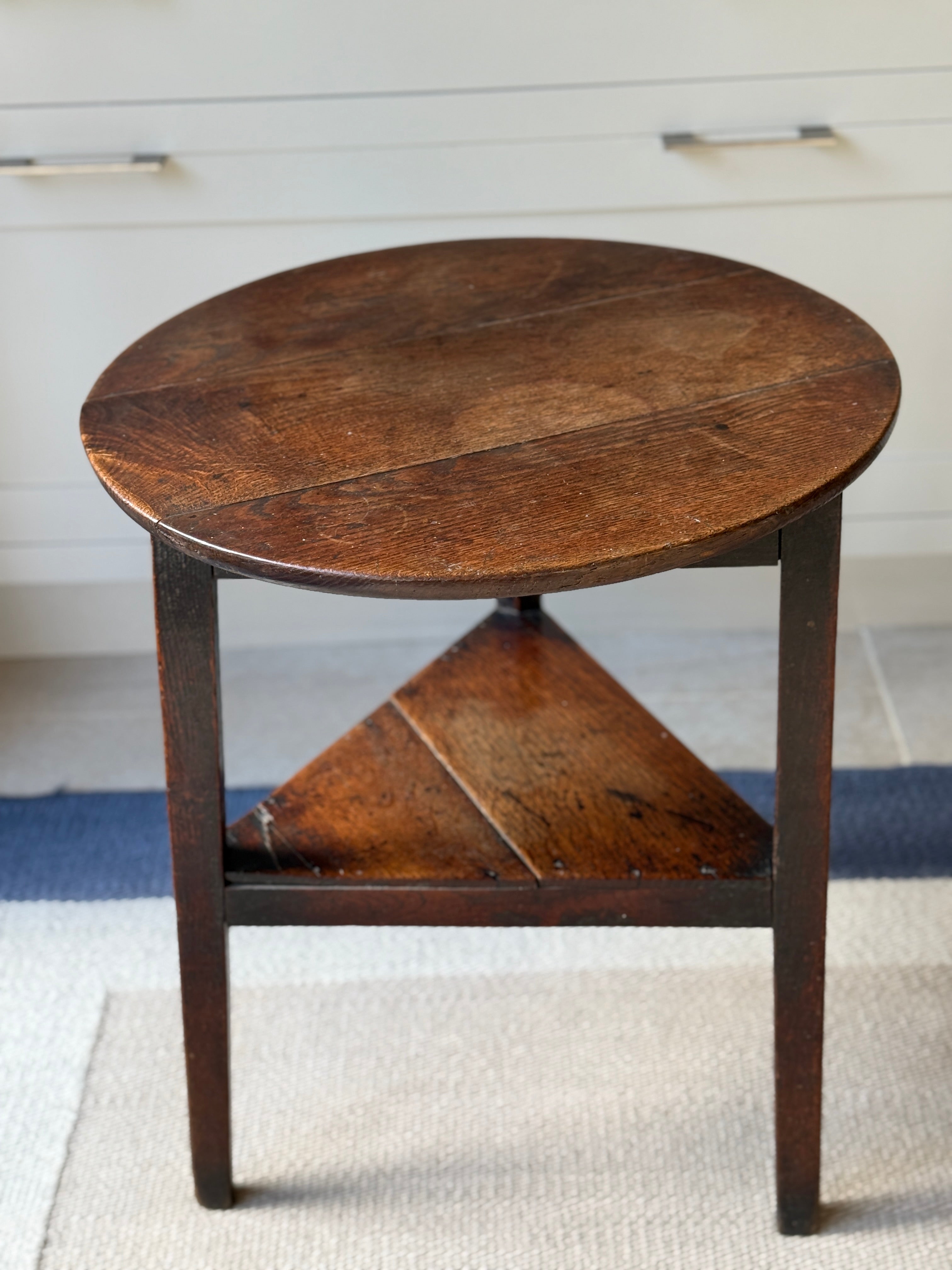 18th Century Oak Cricket Table with Shelf