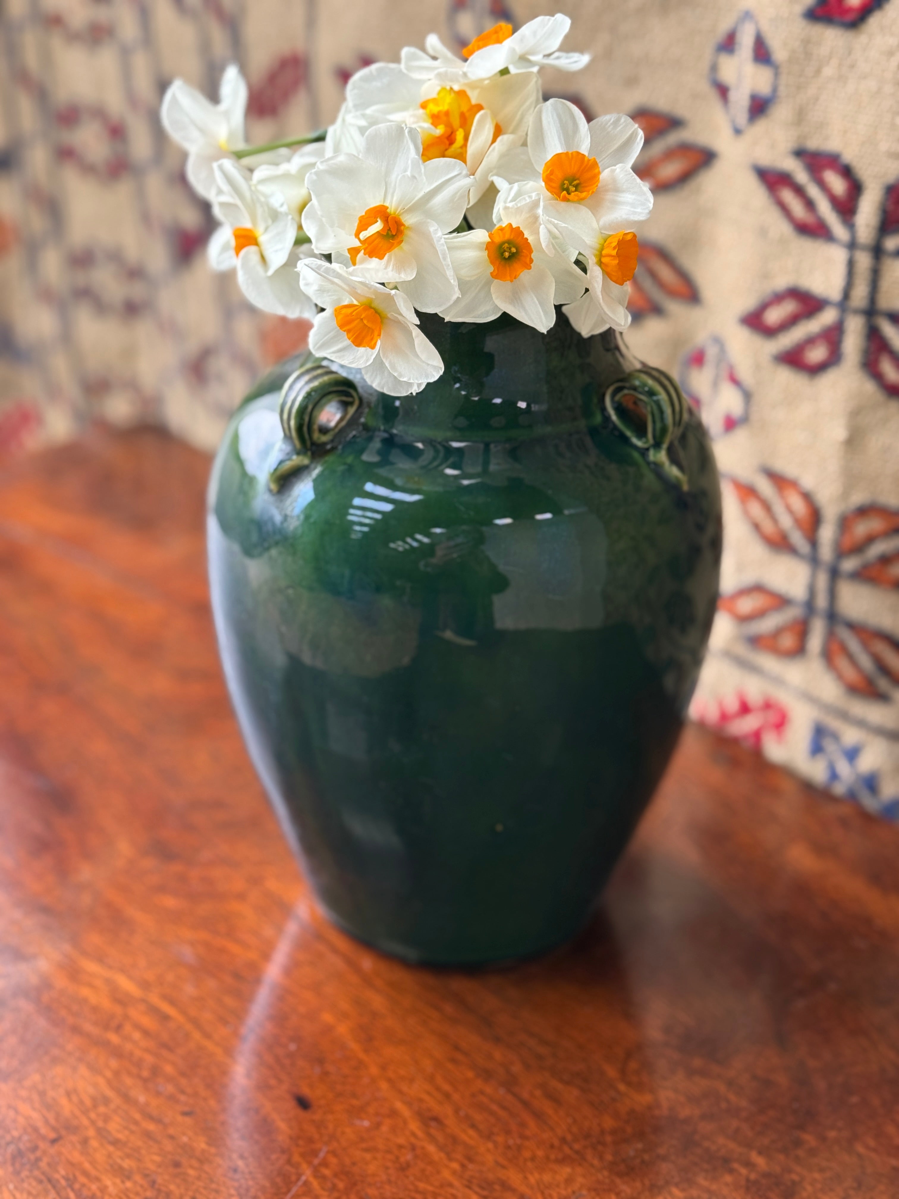 Dark Green French Faience Vase