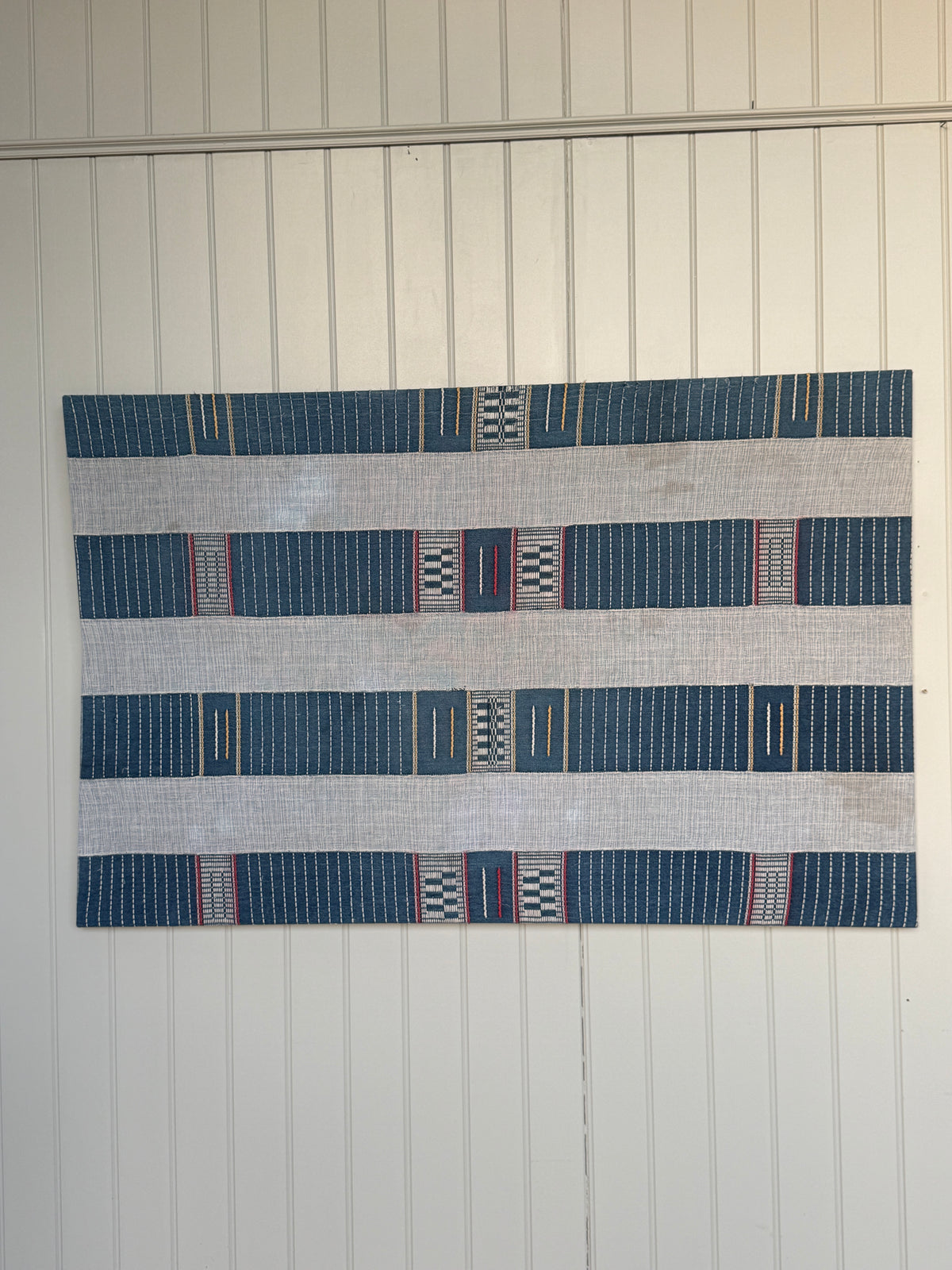 Large Framed Blue Striped Senufo Cloth