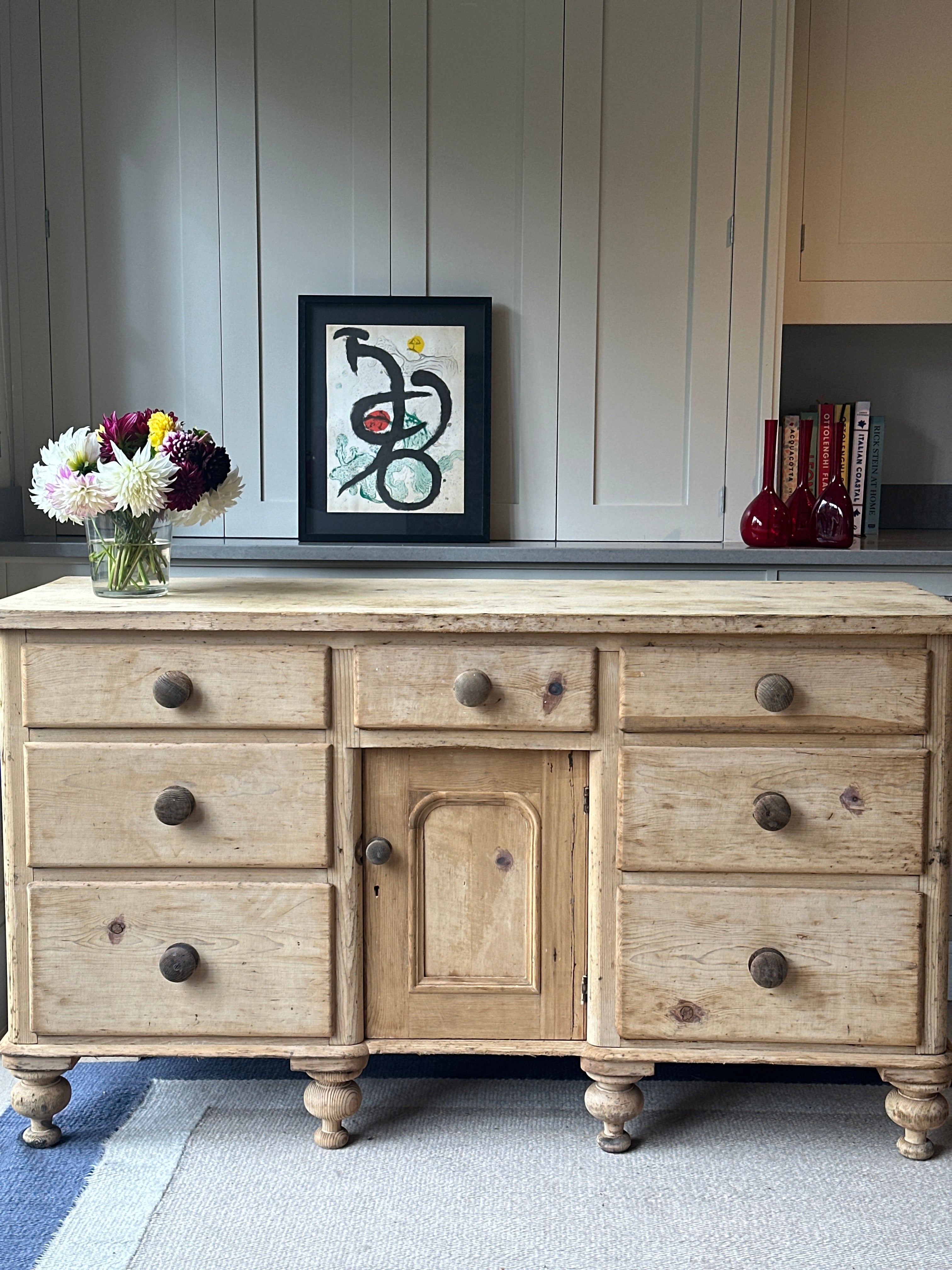 Large Attractive Antique Pine Dresser Base