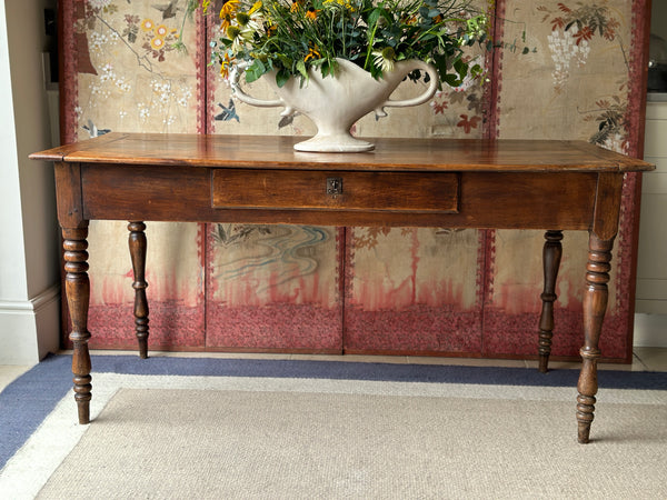 French Antique Pine Dining Table with drawer