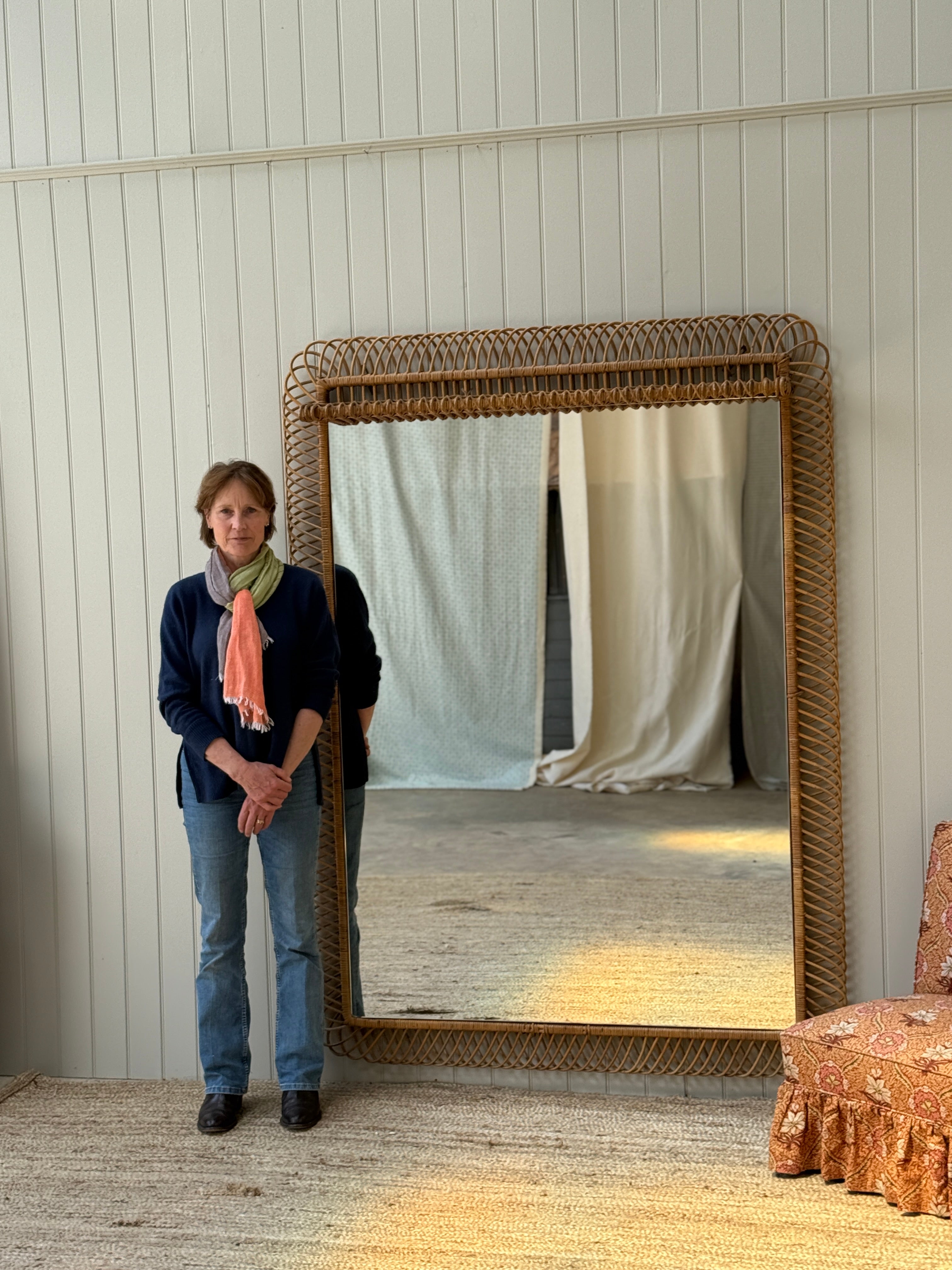 Huge Vintage Italian Cane Mirror