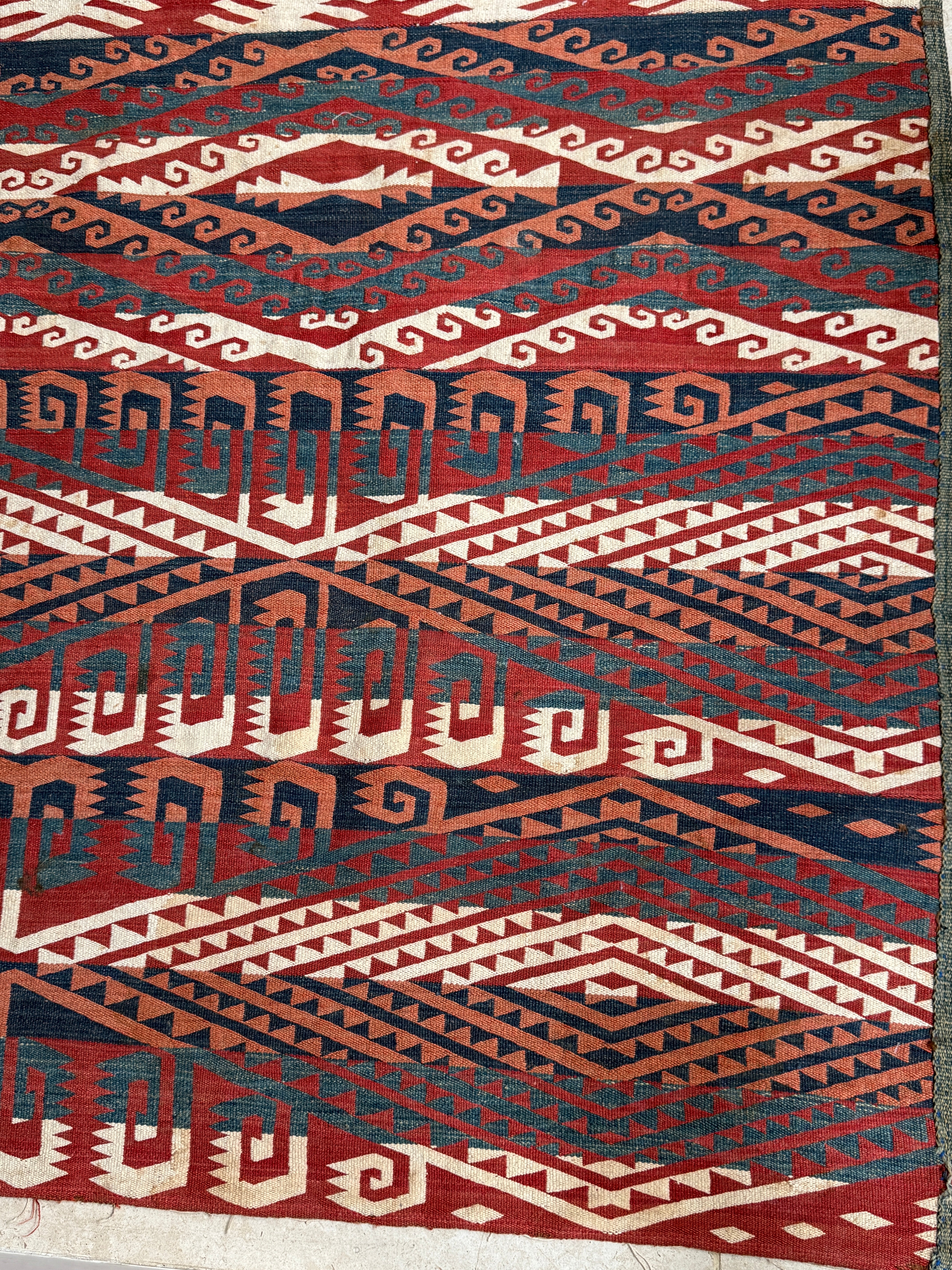 Large Polychrome Uzbek Flatweave Rug with geometric patterns