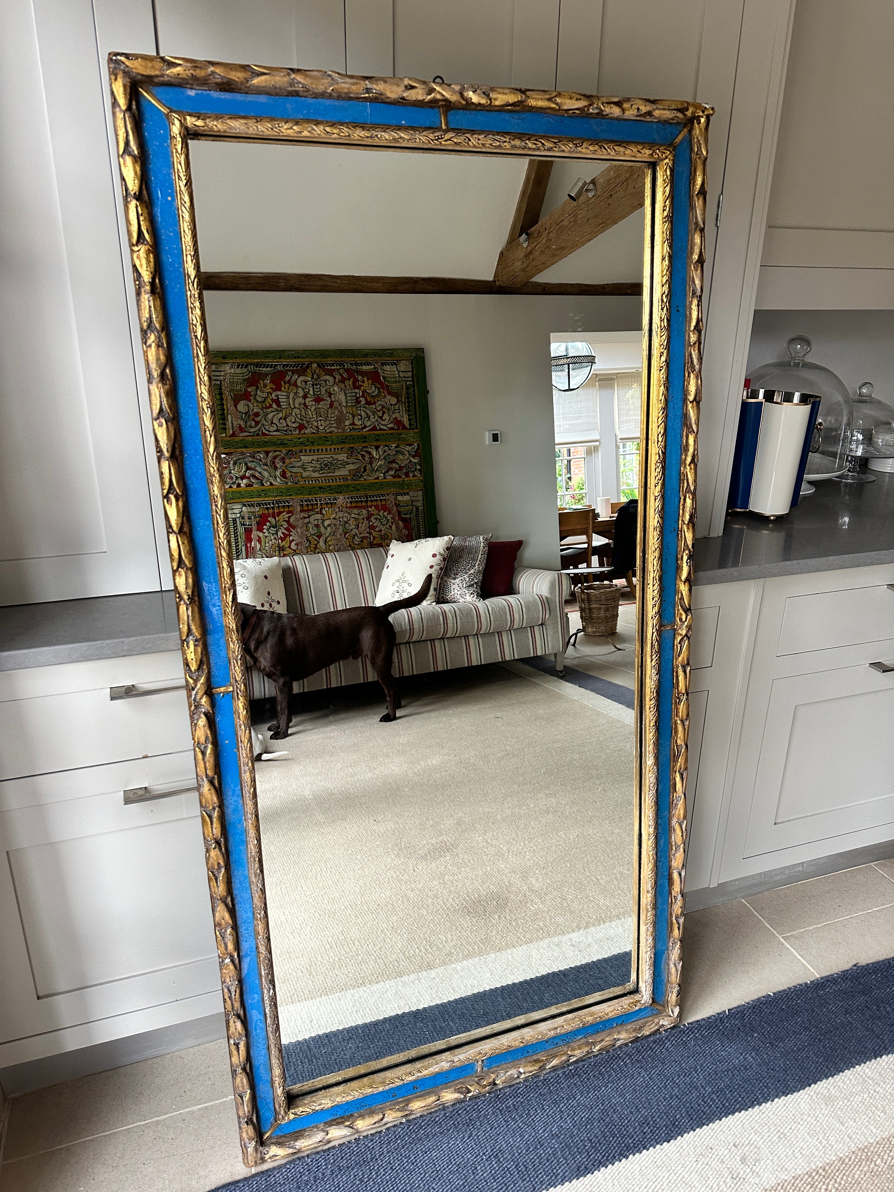 Late 18th/Early 19th Italian Gilt and Blue Glass Framed Mirror