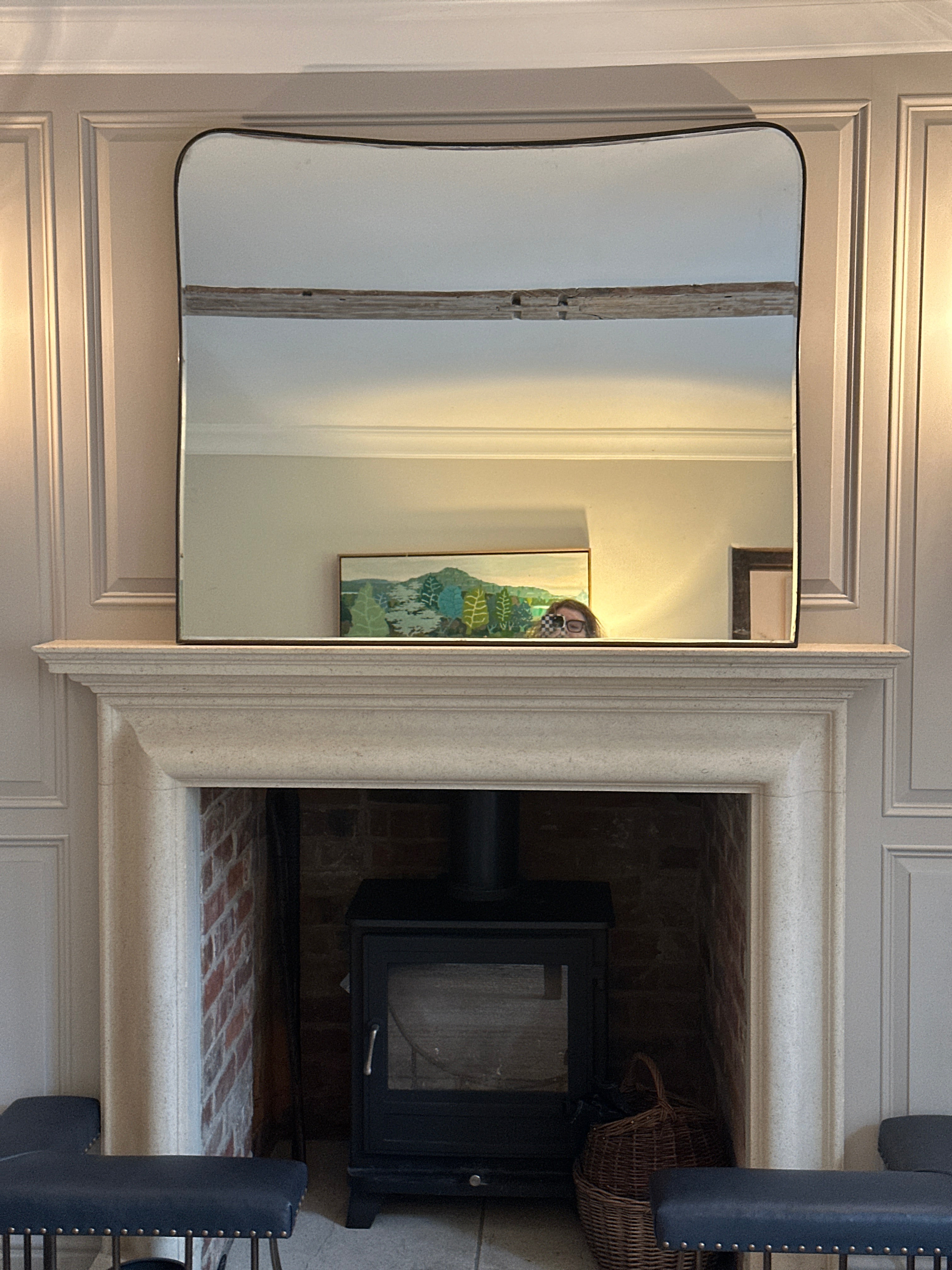 Large Over Mantel Italian Brass Shield Mirror