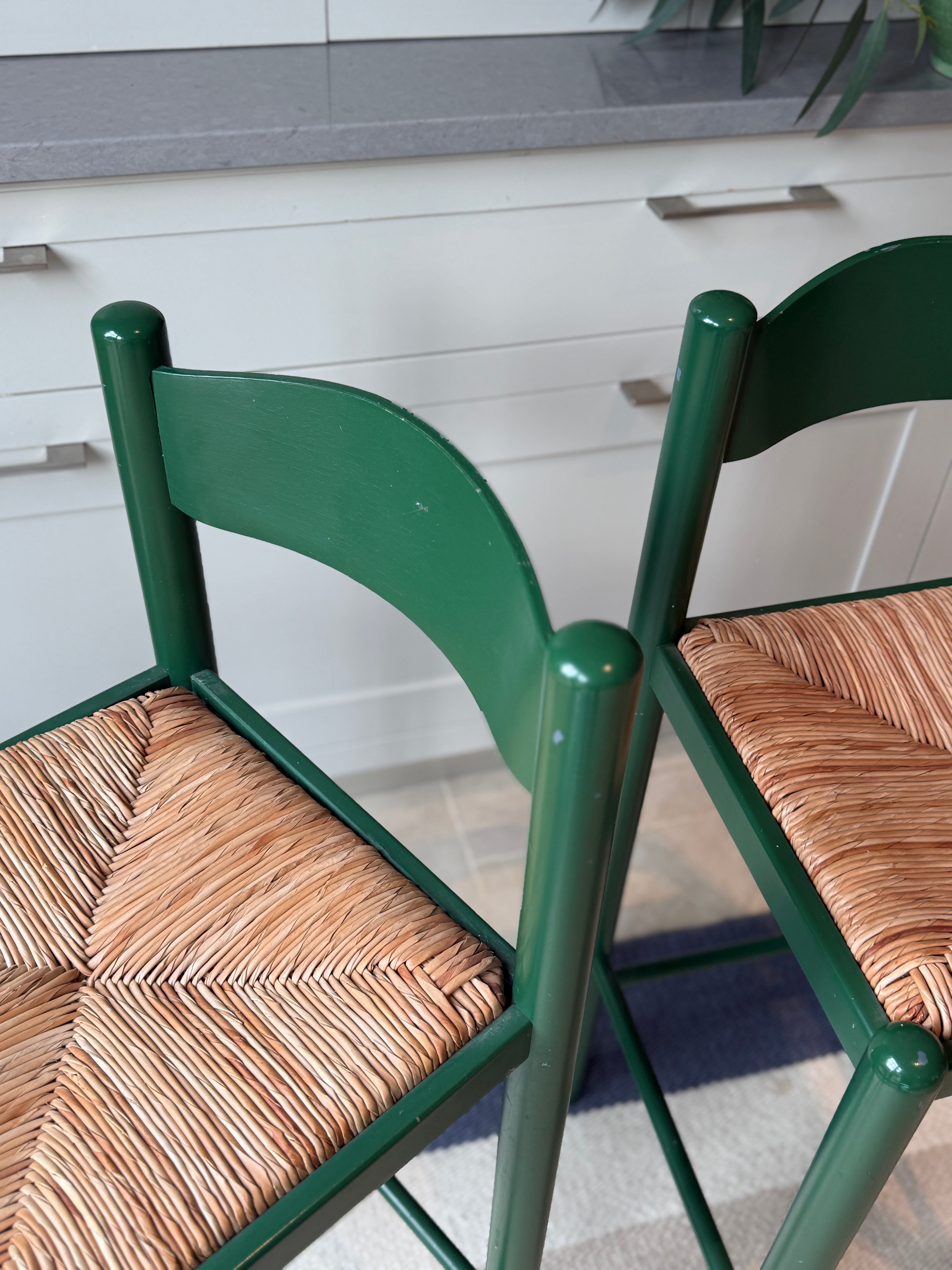 Pair of Green Painted Barstools