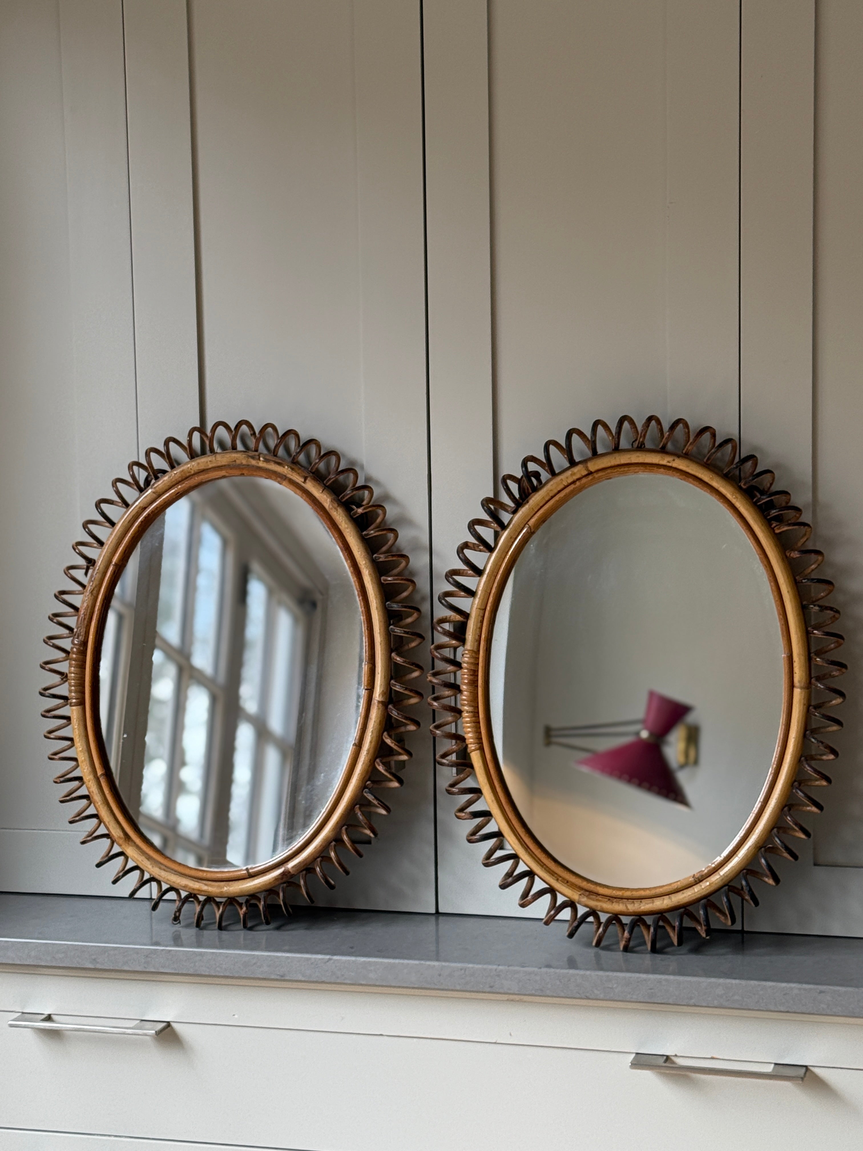Pair of Coiled Rattan Bonacina Mirrors