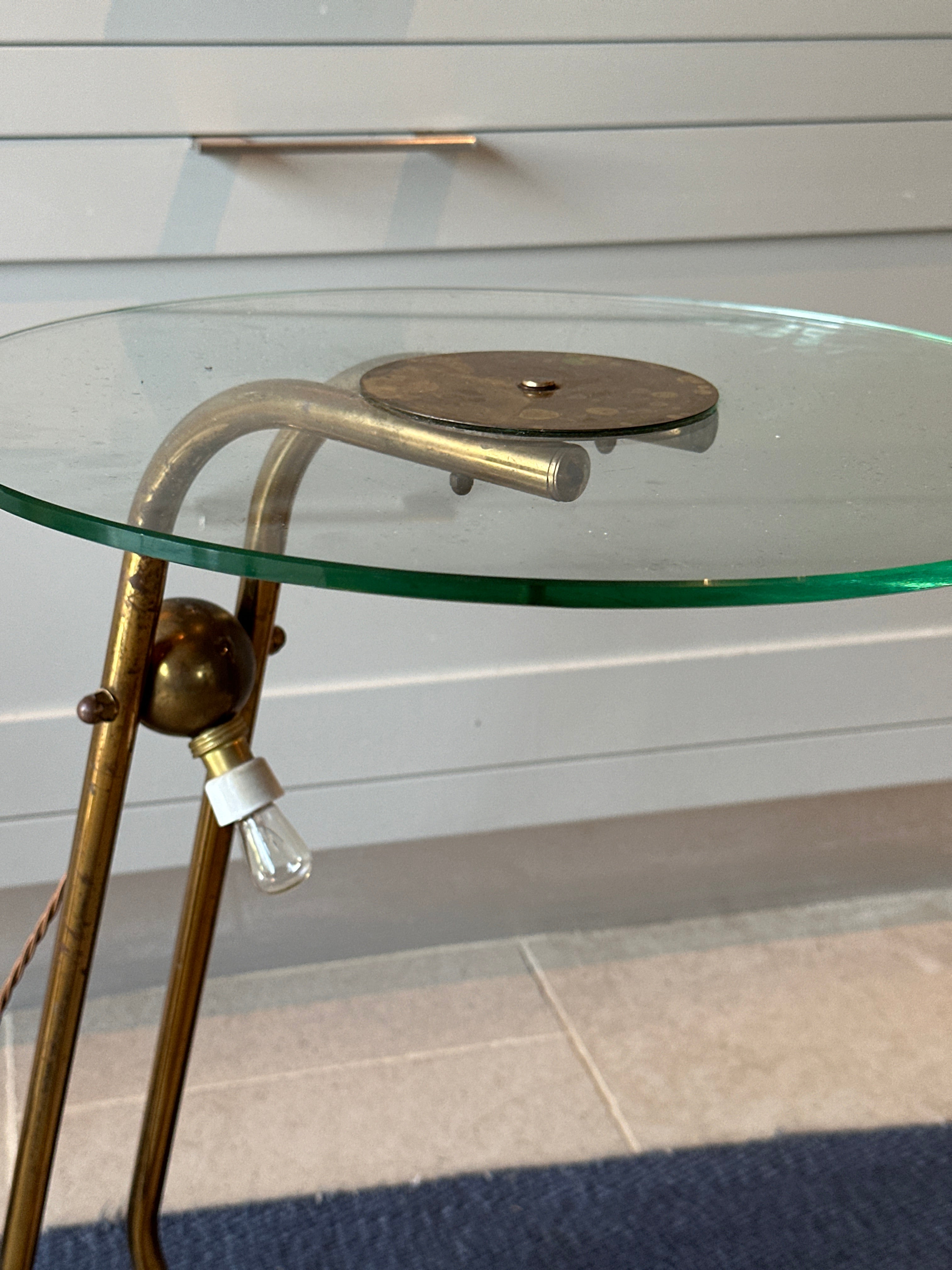 French Brass and Glass table with integrated light - 1950s