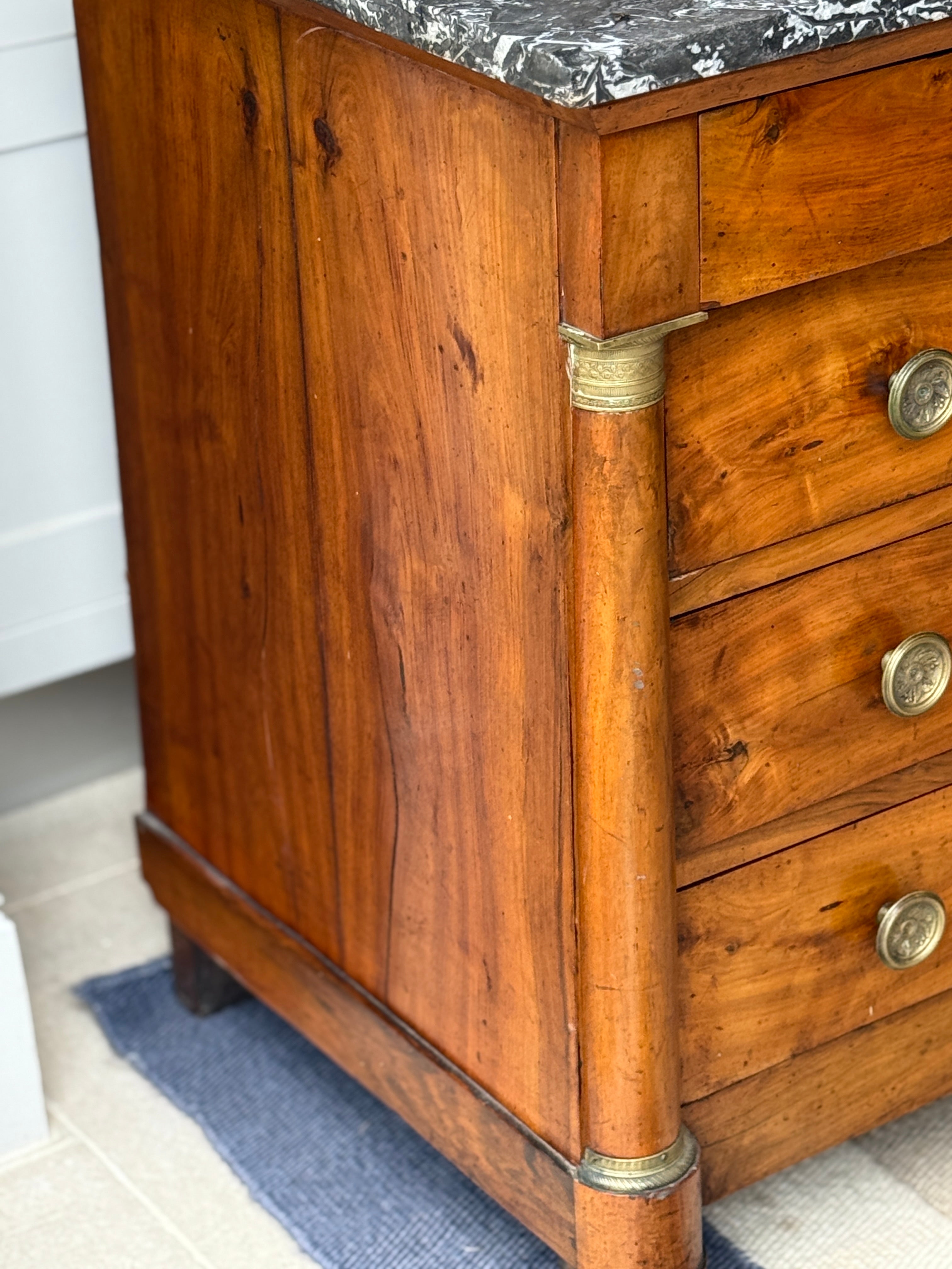 French Walnut Commode with Grey Marble Top
