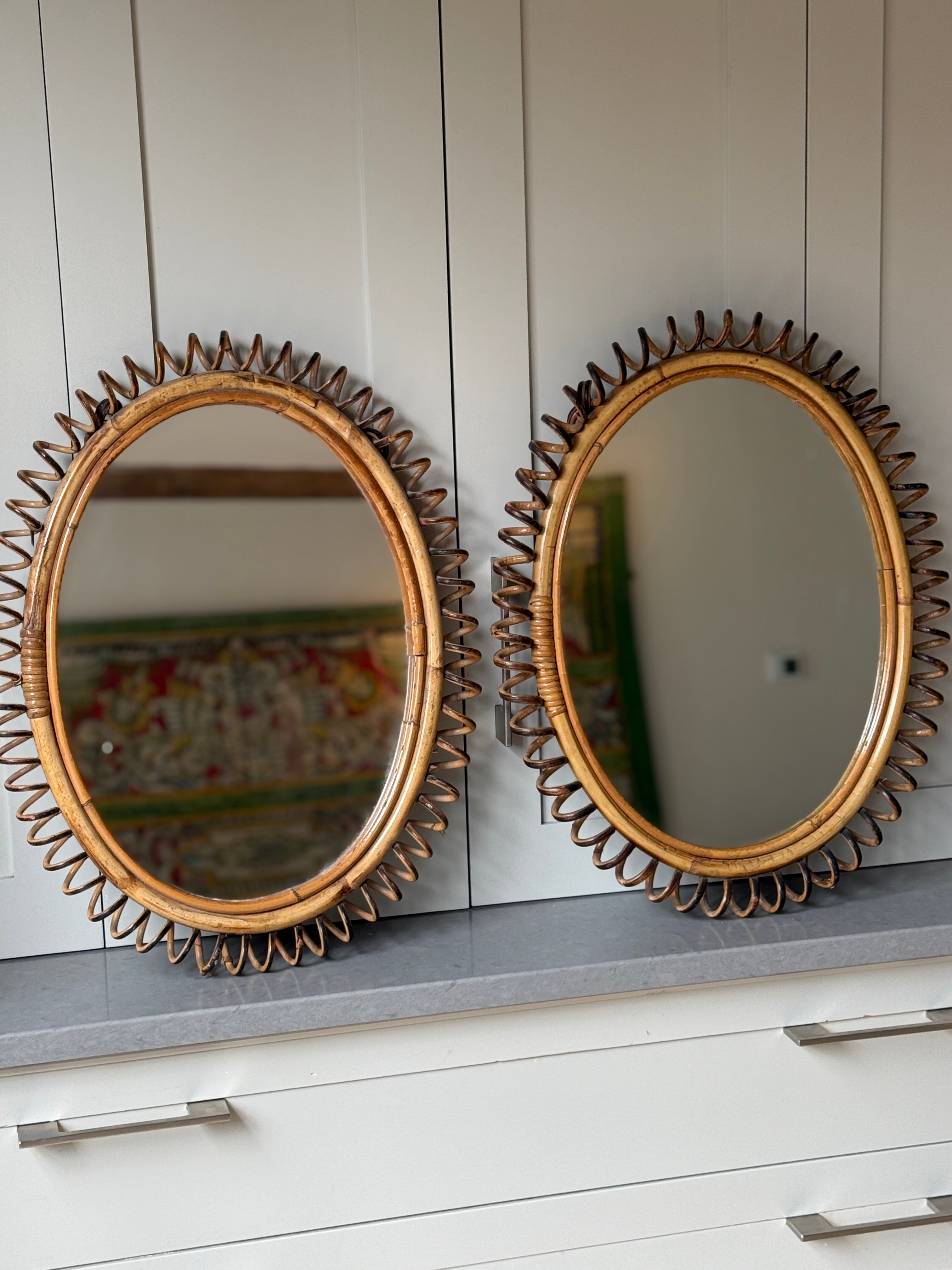 Pair of Coiled Rattan Bonacina Mirrors