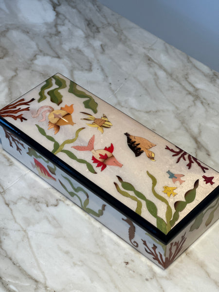 Long Rectangular Marquetry Boxes with Velvet Interiors