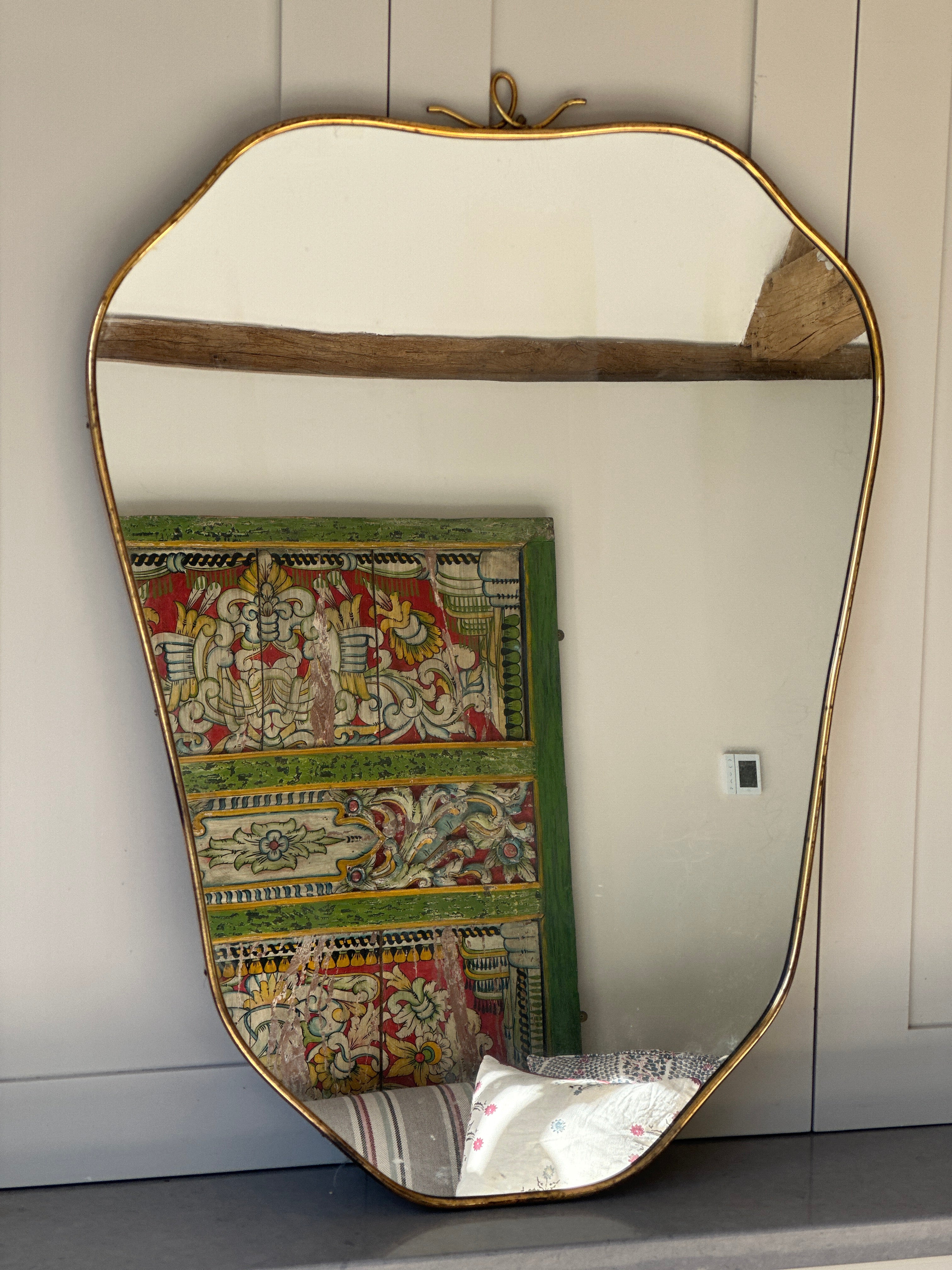 Italian Mid Century Brass Shield Mirror with Crest