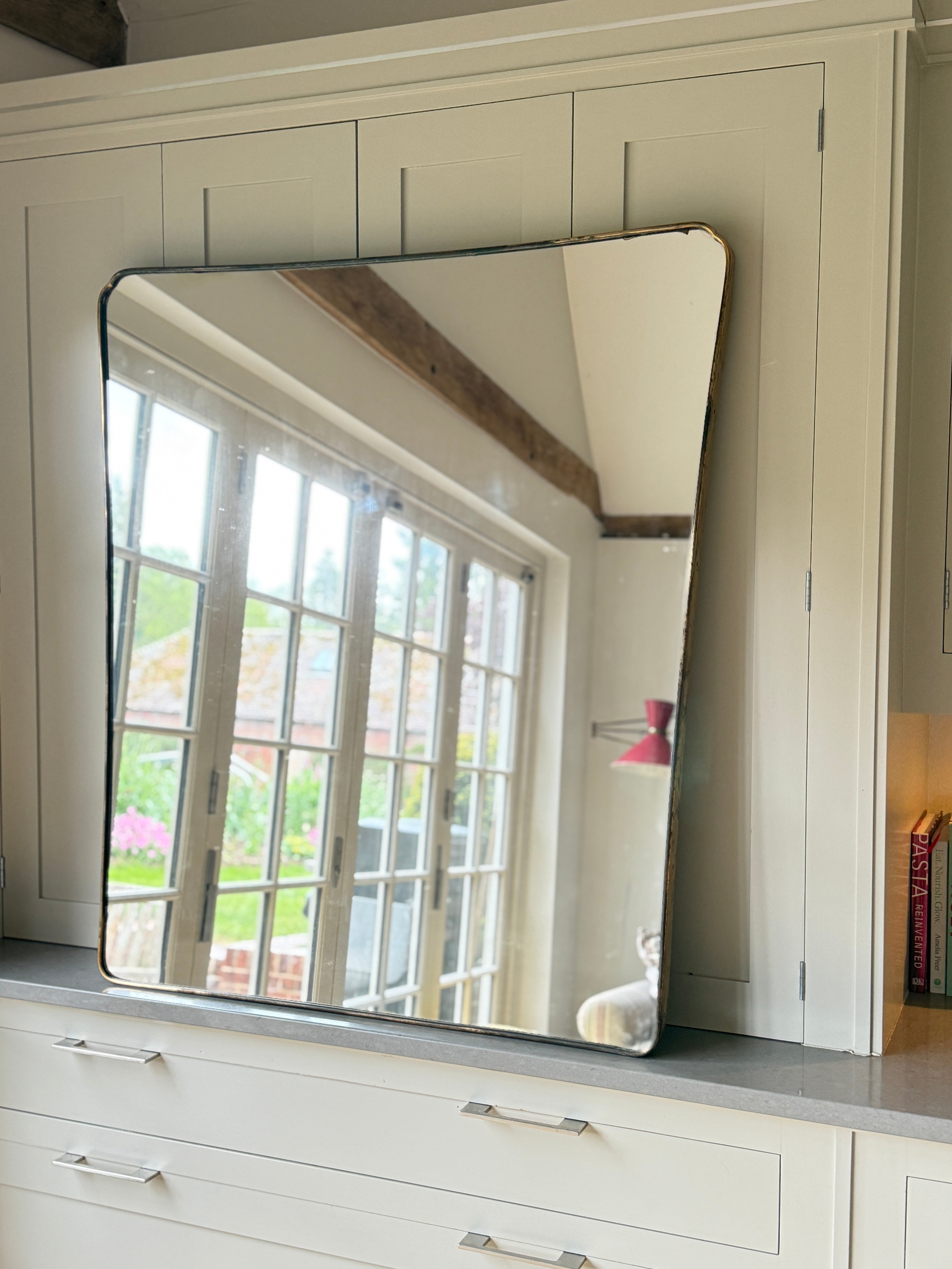 Very Large Italian Brass Shield Mirror (110 x 99.5cm)