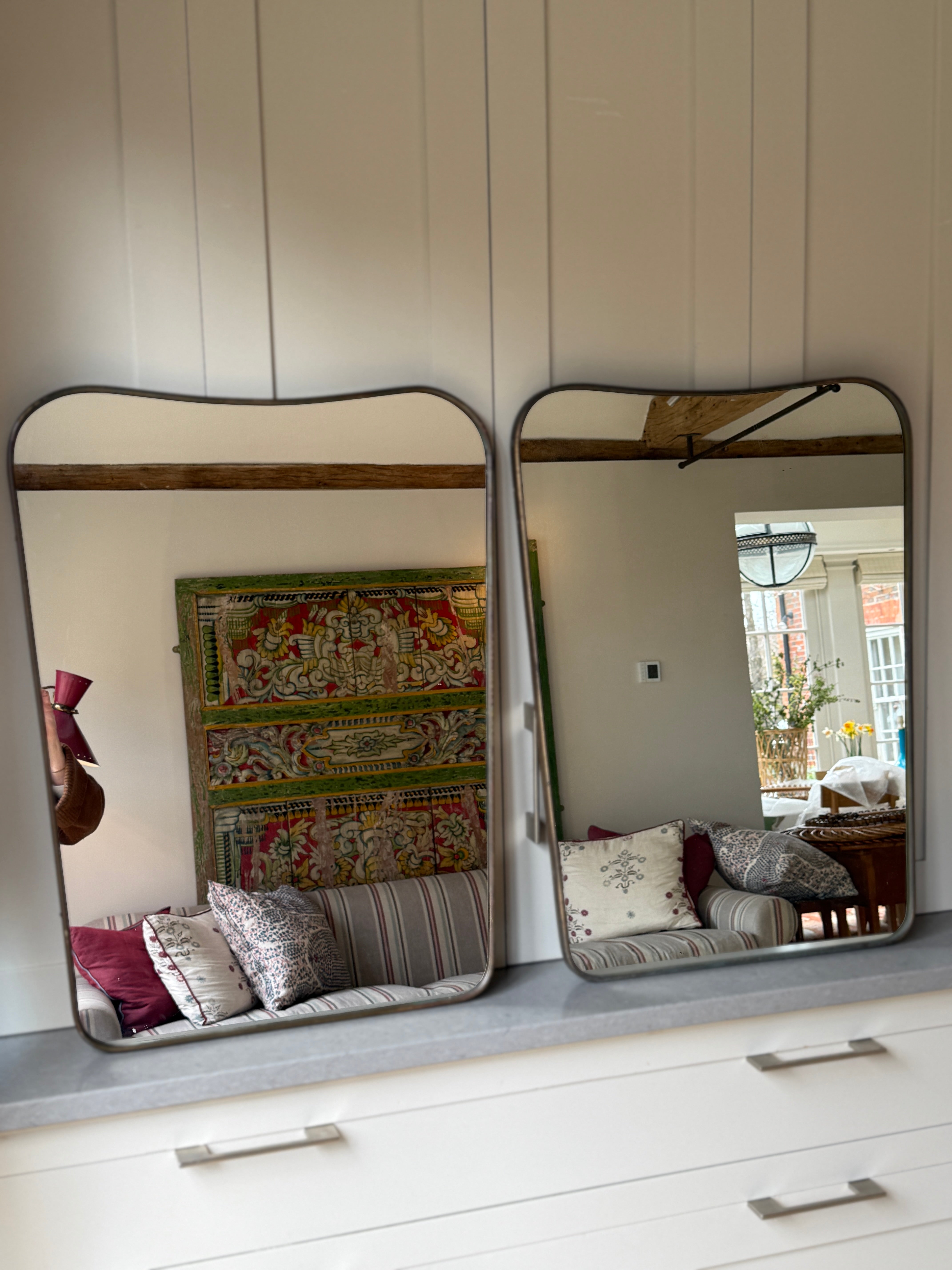 Rare Pair of Italian Brass Shield Mirrors - Circa 1950
