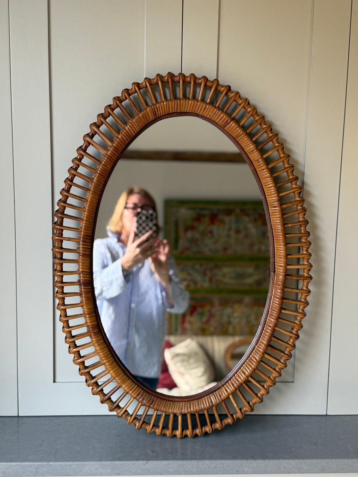 Italian Oval Rattan Mirror