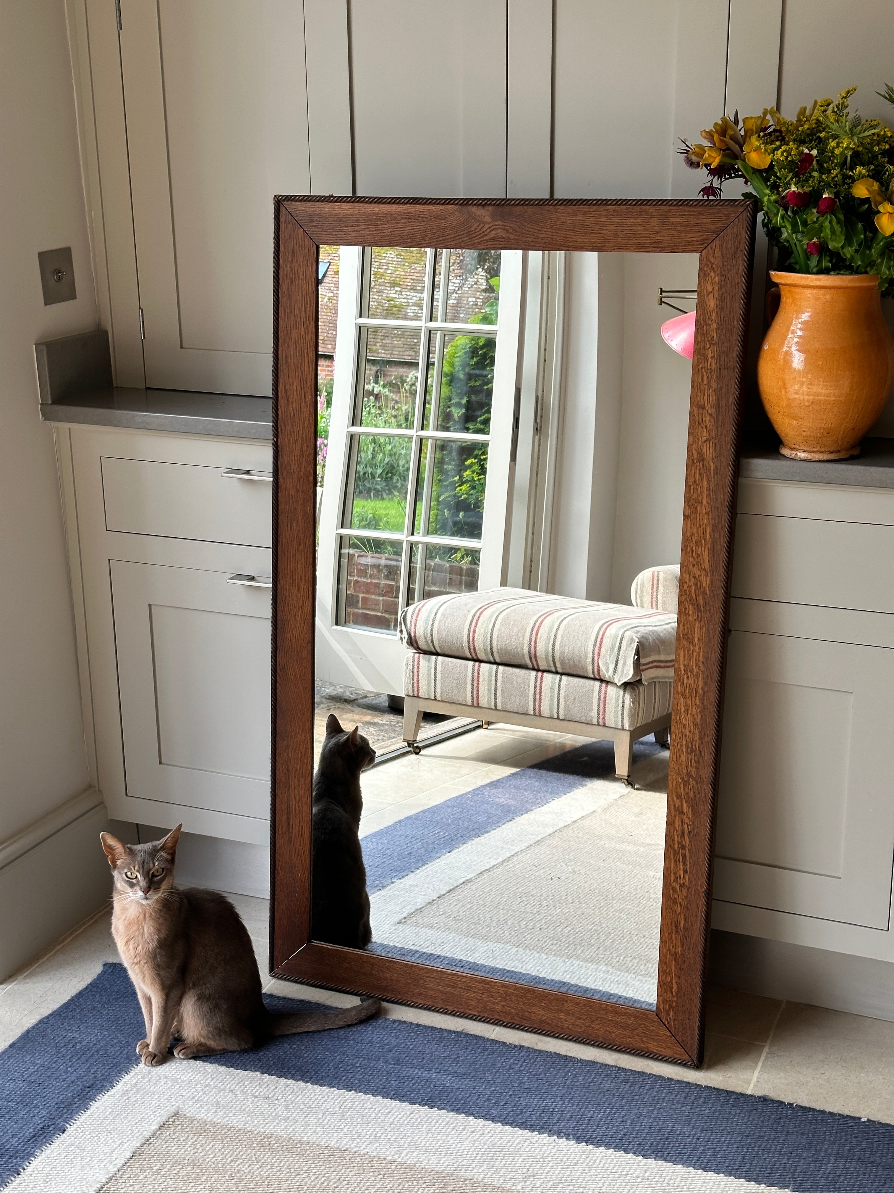 Medium Oak Framed Mirror with barley twist border