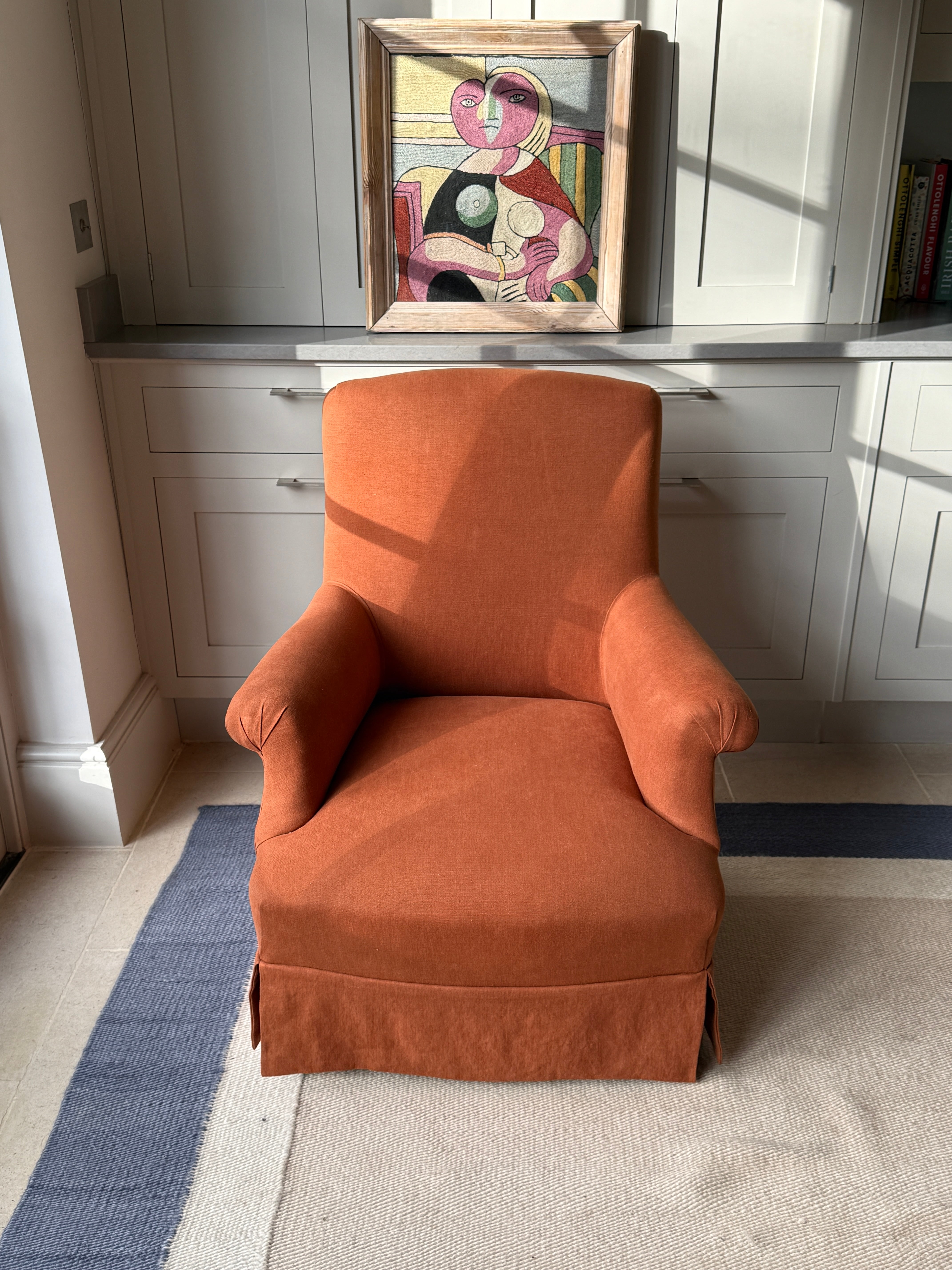French Squareback Armchair in Rust Linen