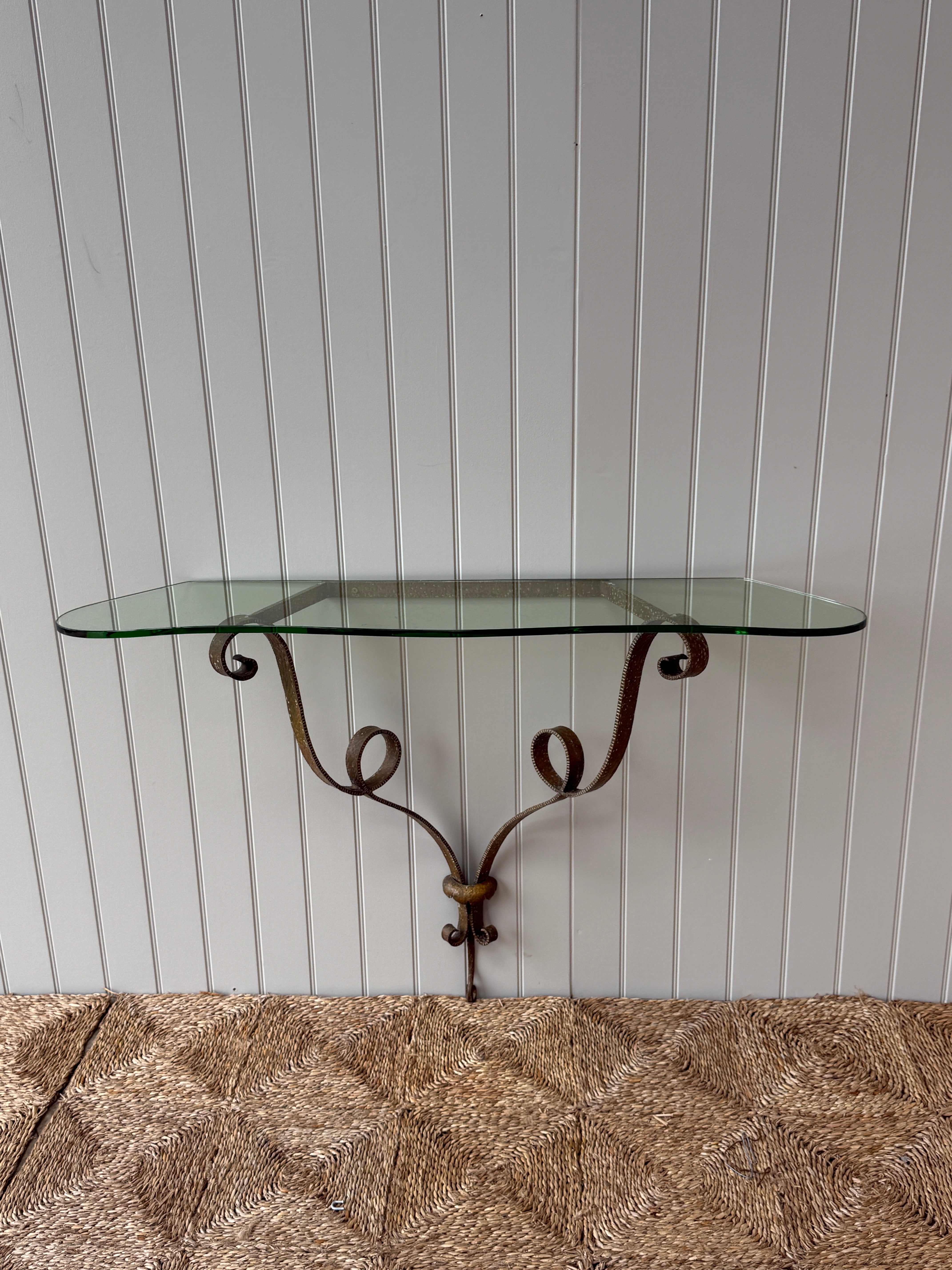 Italian Hammered Gilt Metal Console Table with Glass Top