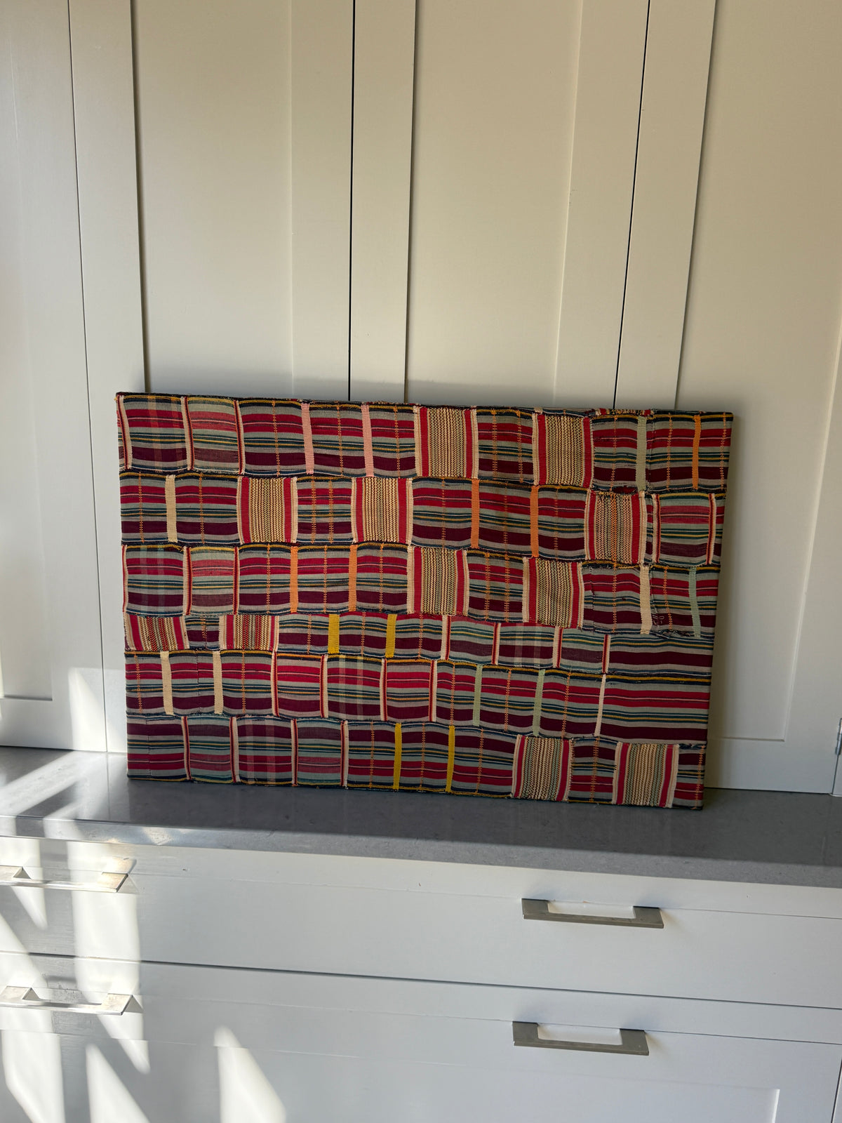 Framed Orange Ewe Textile from Togo Ghana