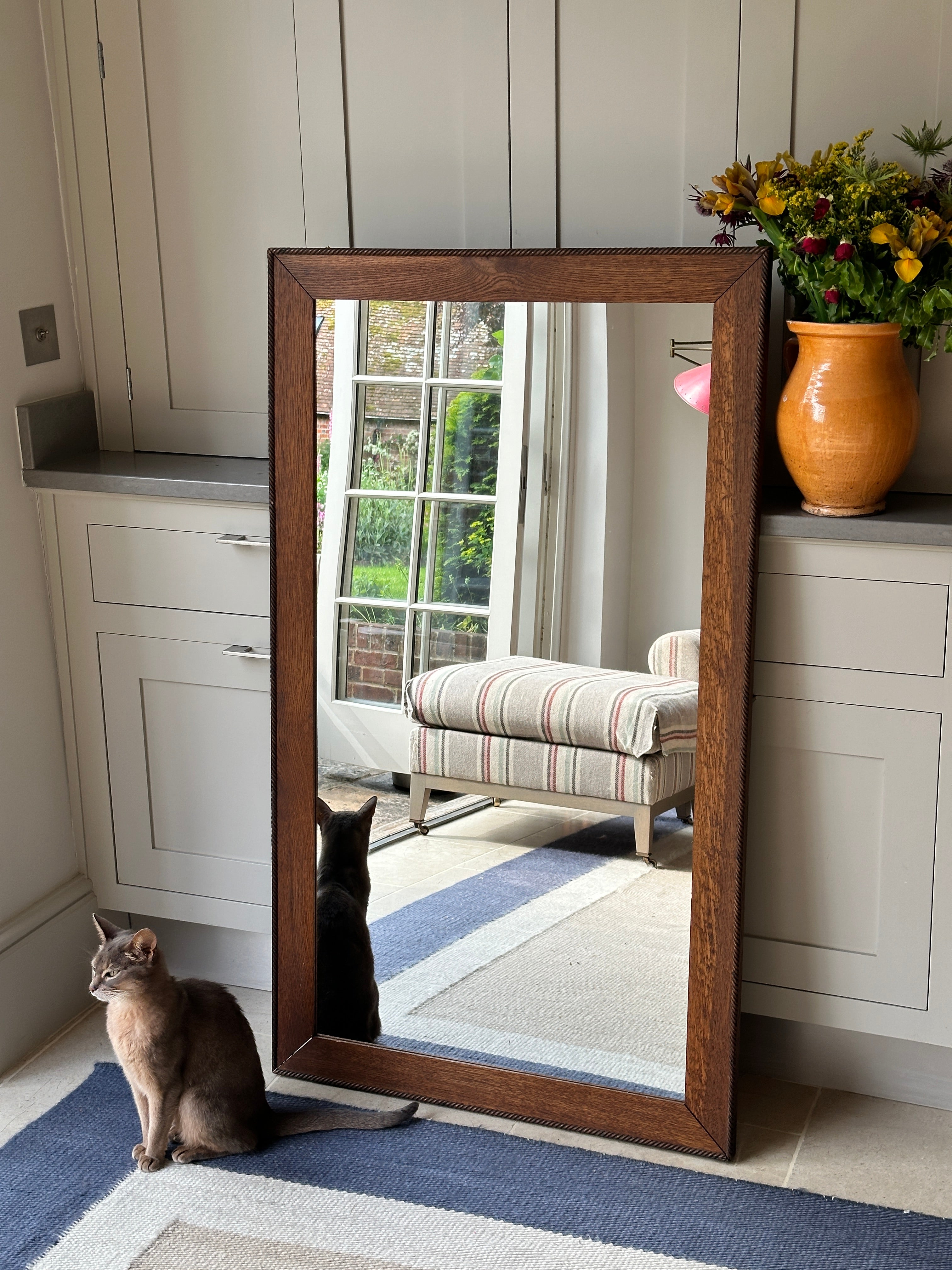 Medium Oak Framed Mirror with barley twist border