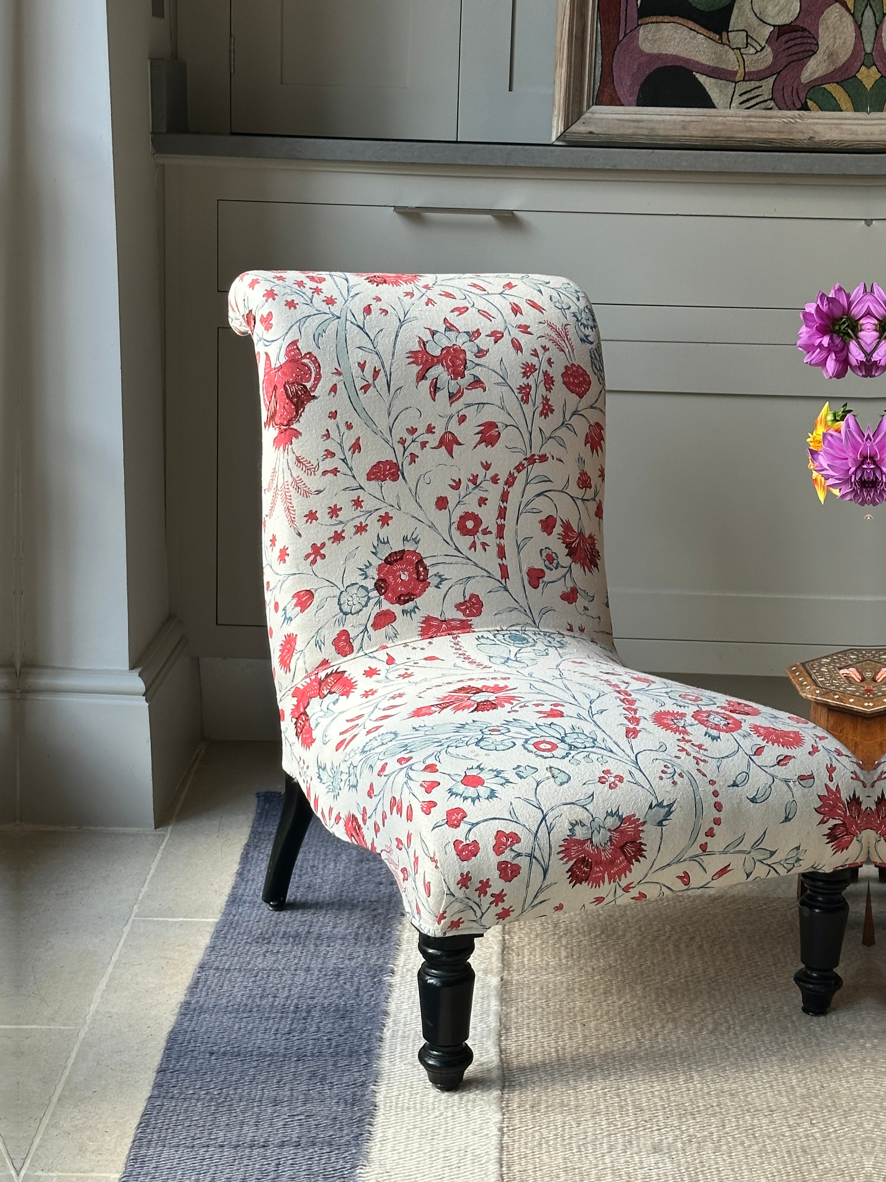 French Scroll back slipper chair in Soane Dianthus Chintz