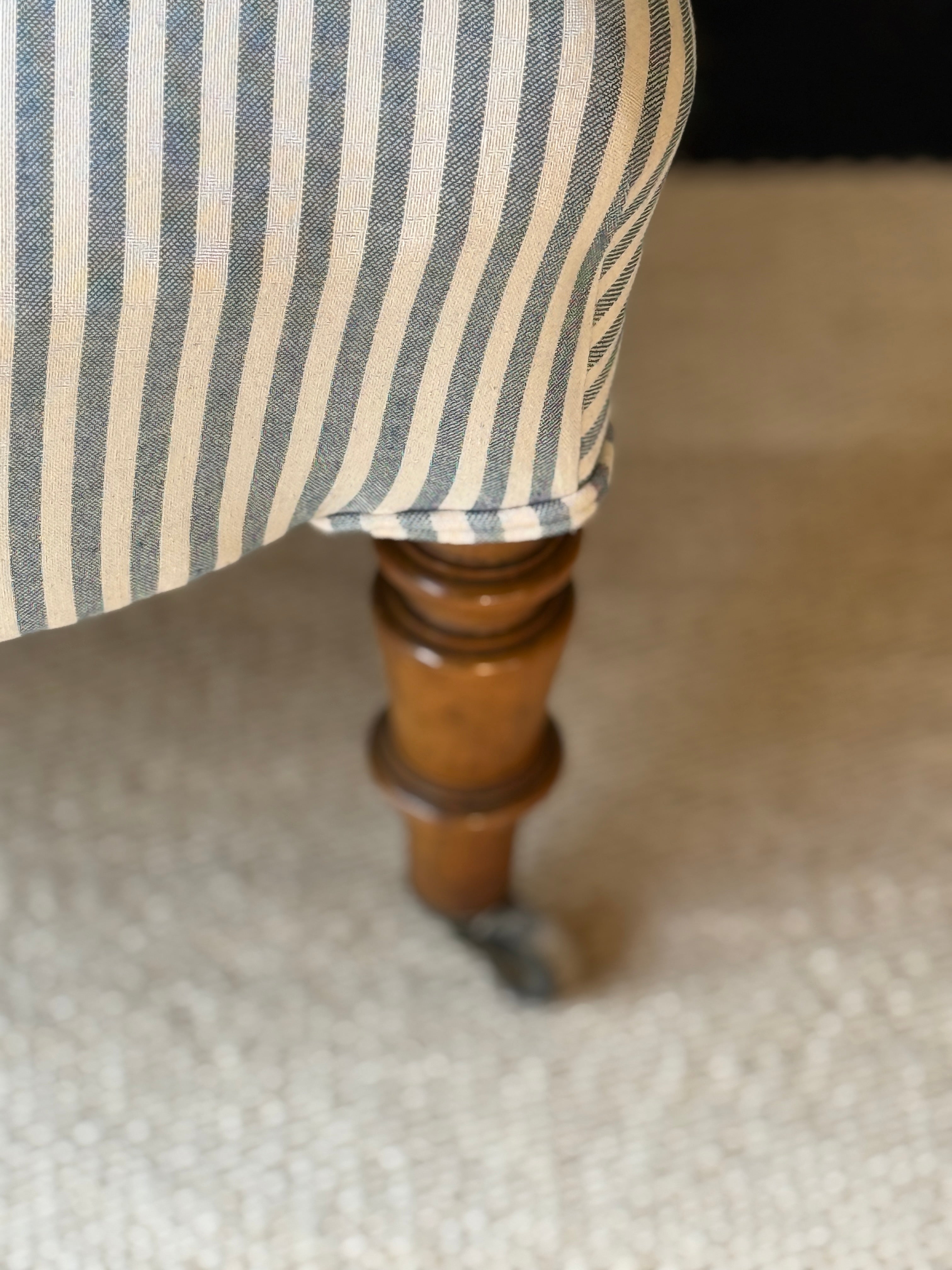 Pair of French Tub Chairs in Blue Ticking