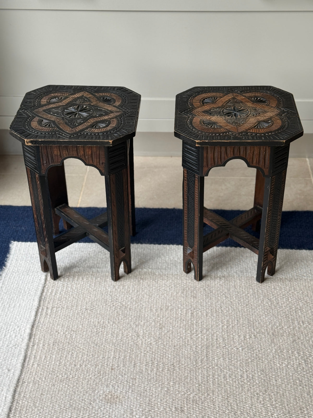 Pair of Hand Carved Tables in Moorish Style