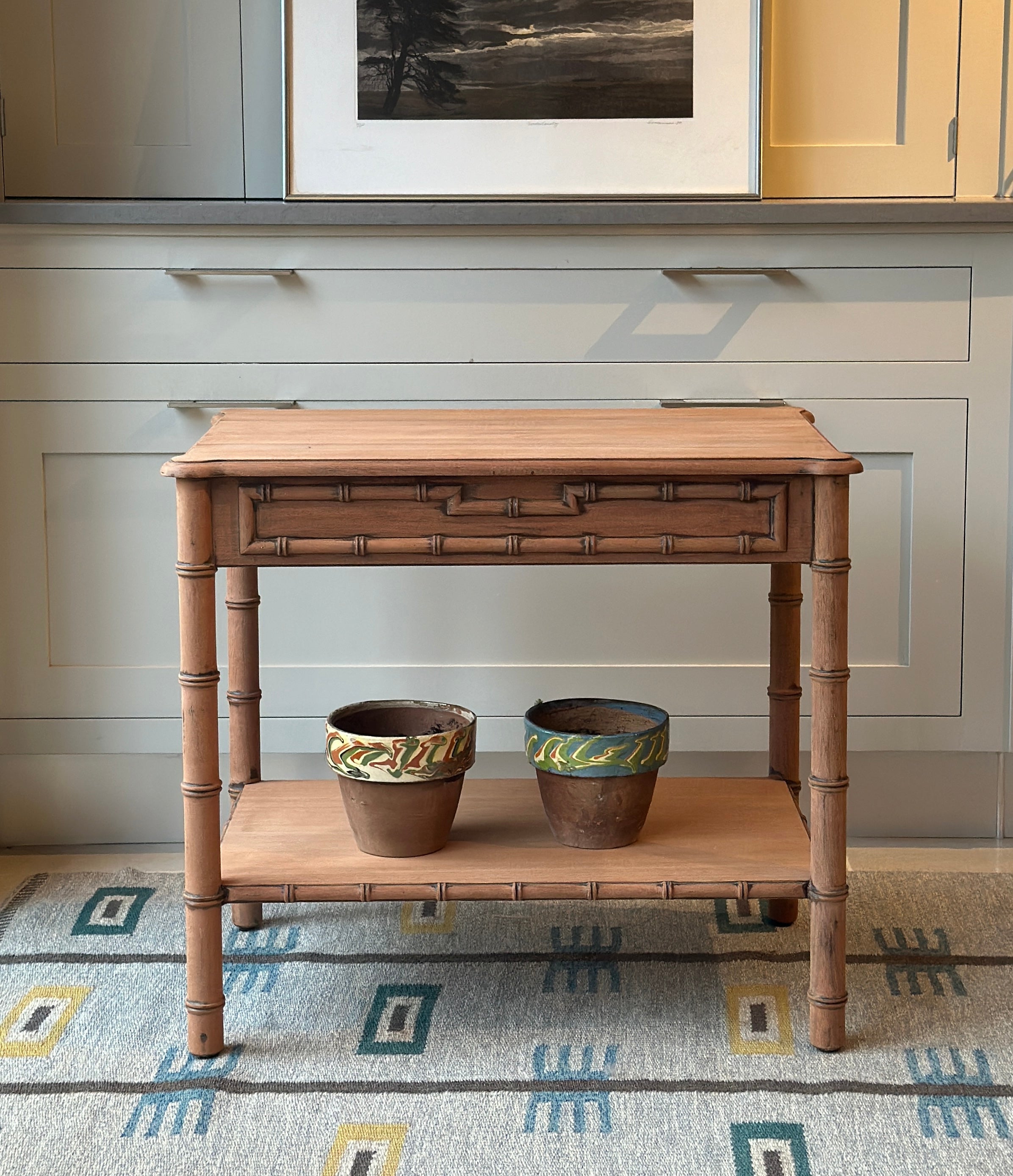 Charming Vintage Mahogany Faux Bamboo Side Table