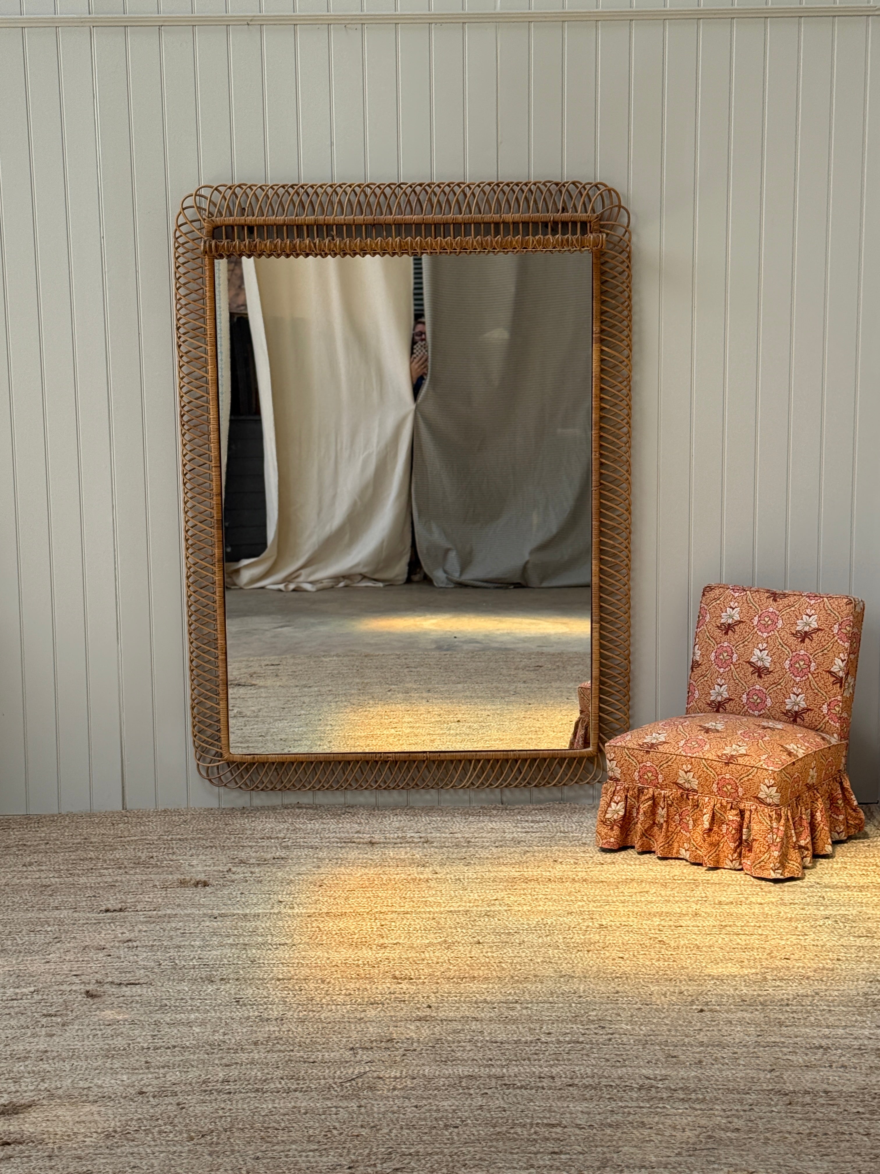 Huge Vintage Italian Cane Mirror