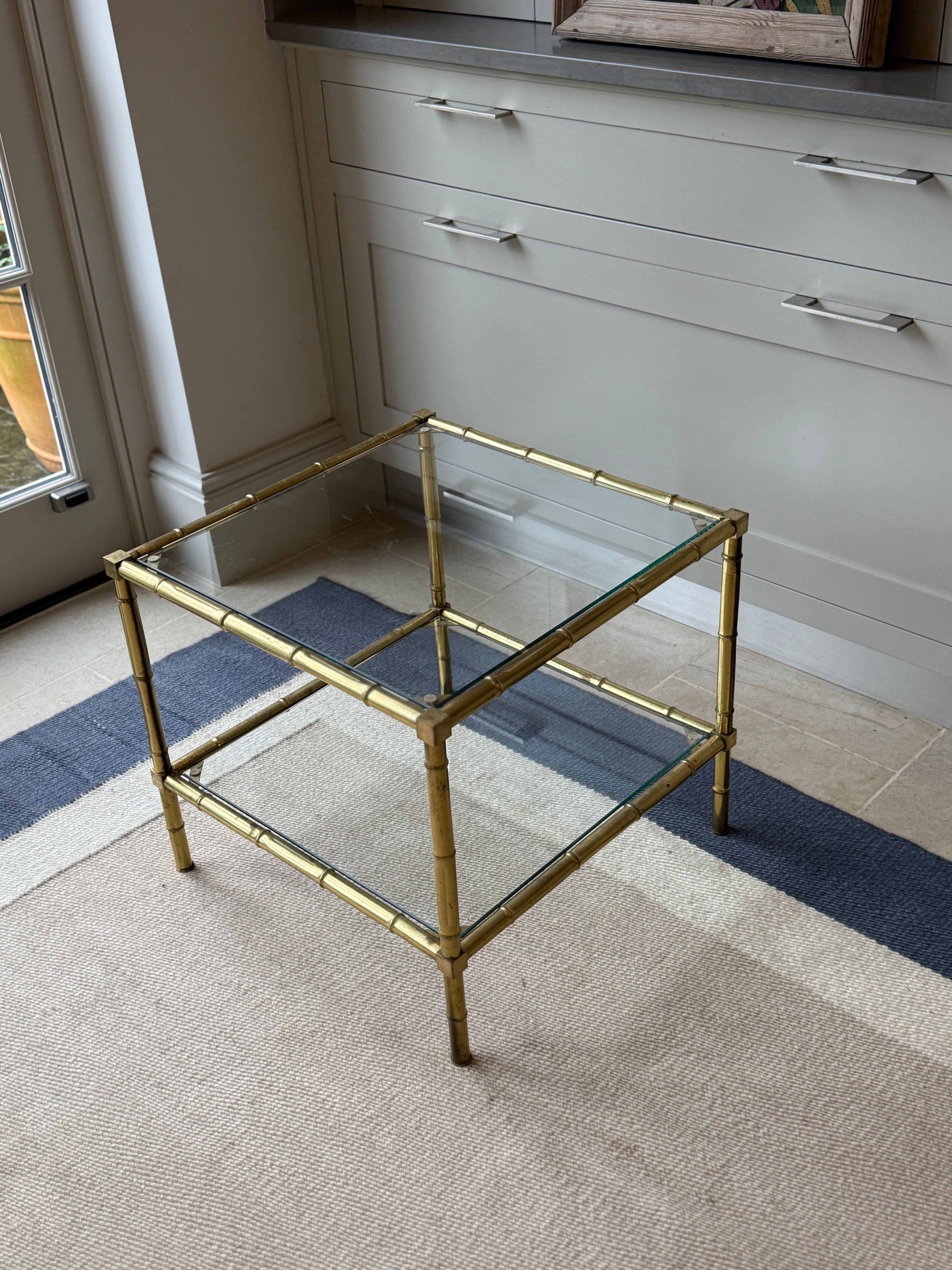 Brass and Glass Faux Bamboo Etagere