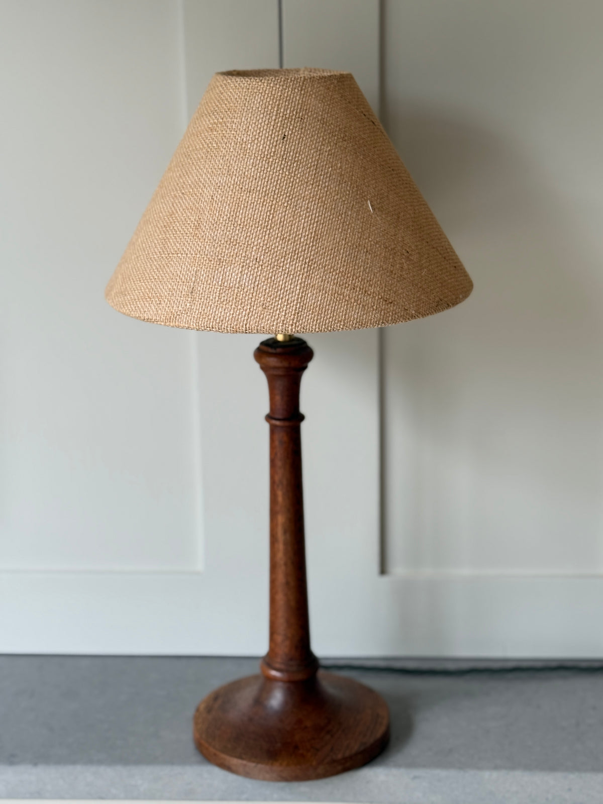 Early 20th Century Turned Oak Table Lamp, c.1930