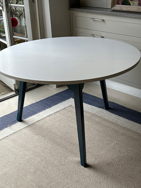 Medium Pine Cricket Centre Table with white Top and Navy blue base