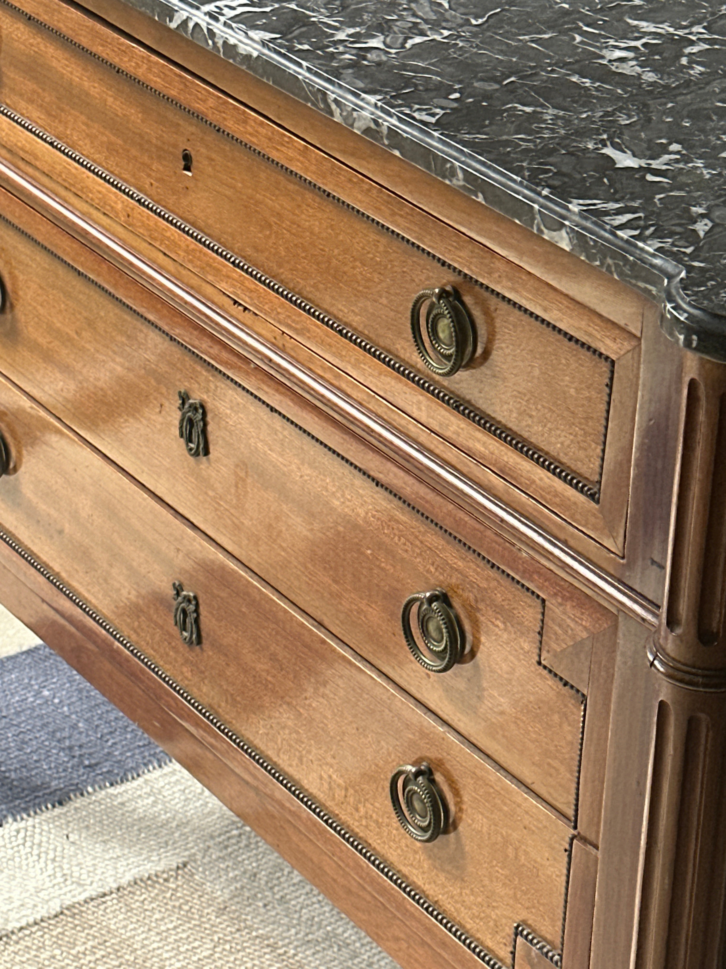 Elegant French Commode with Dappled Grey Marble Top