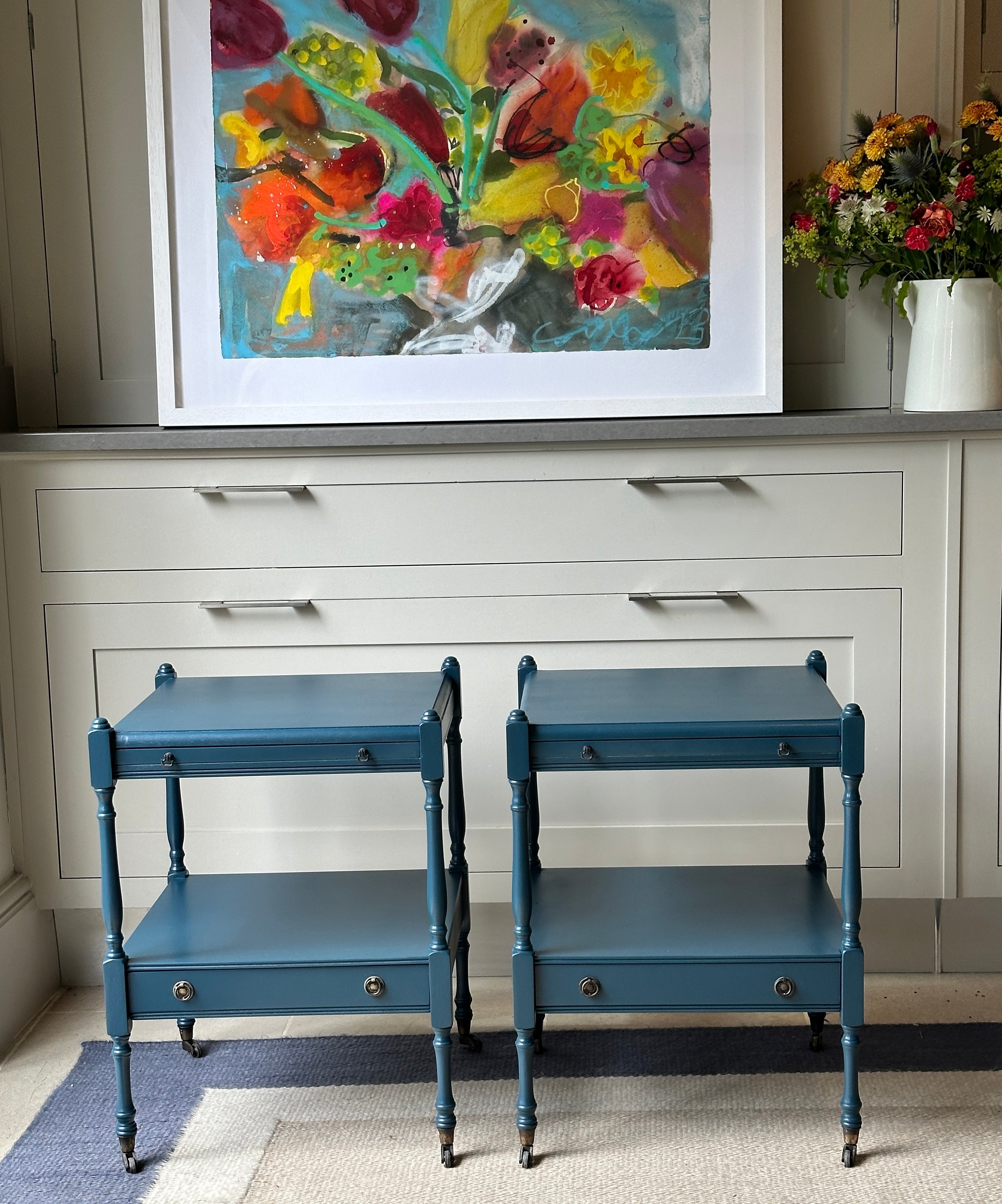 Pair of Low Bedside Tables in F&B Hague Blue