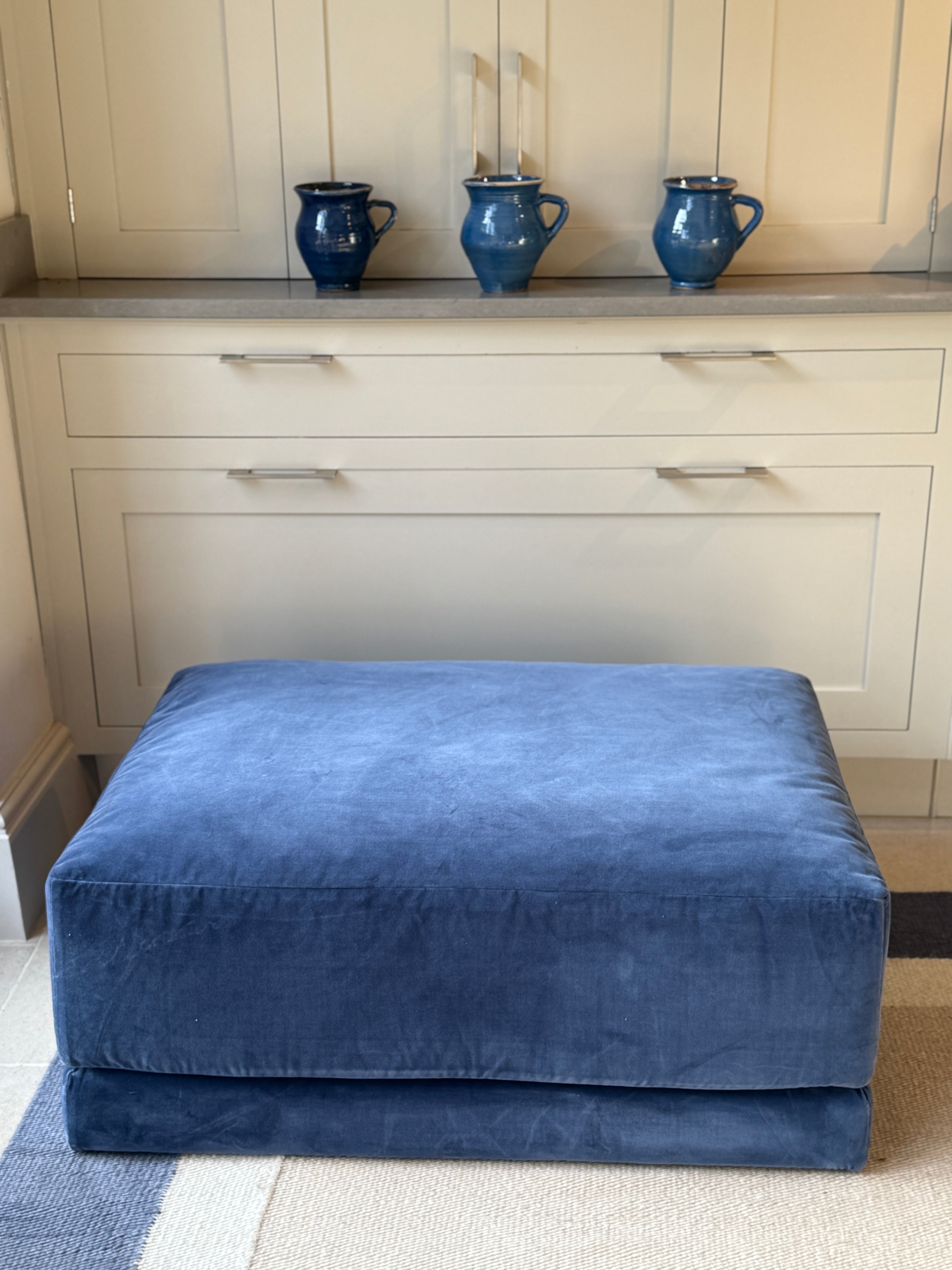 Navy Velvet Modern Ottoman