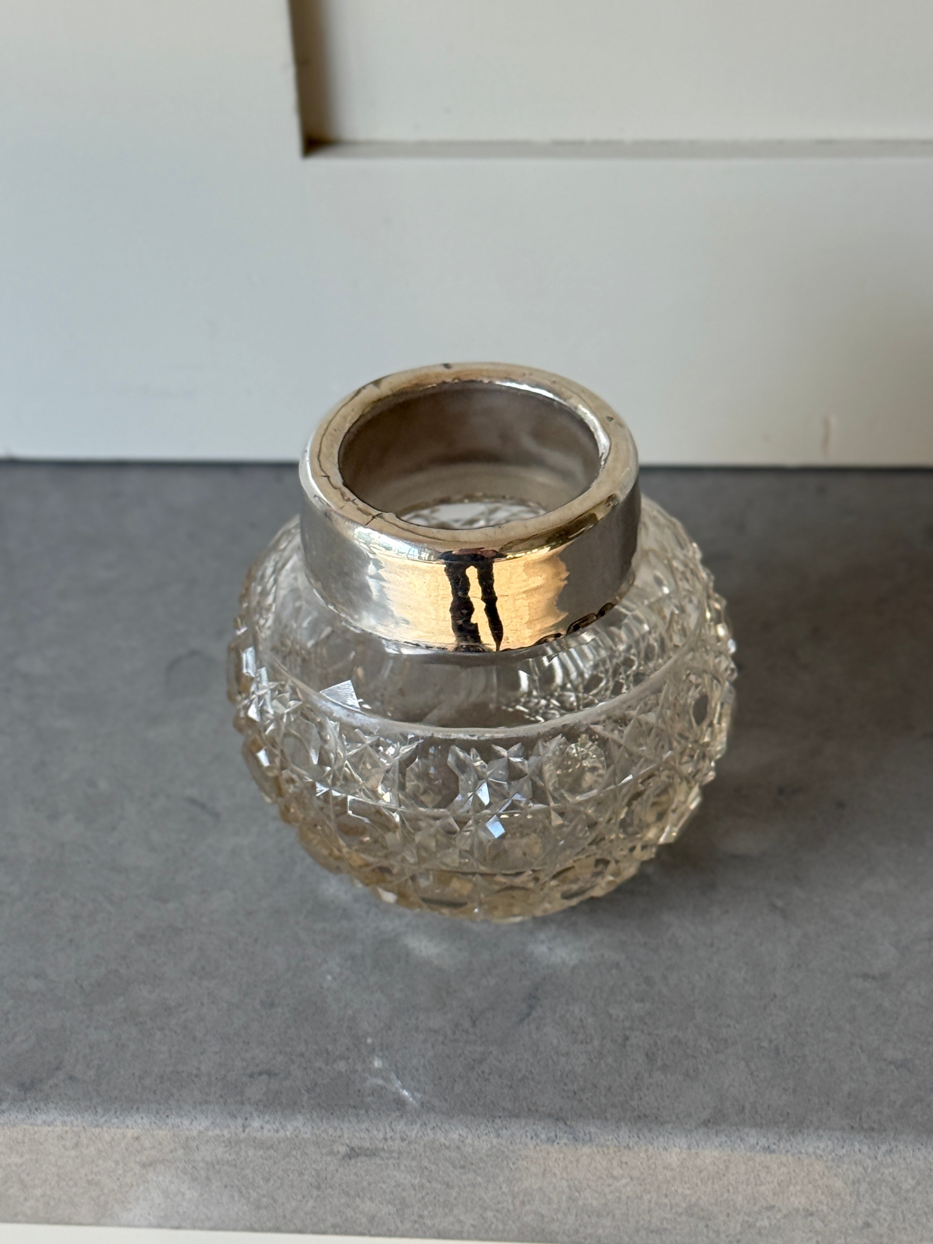 Cutglass and Silver Hairpin Holder