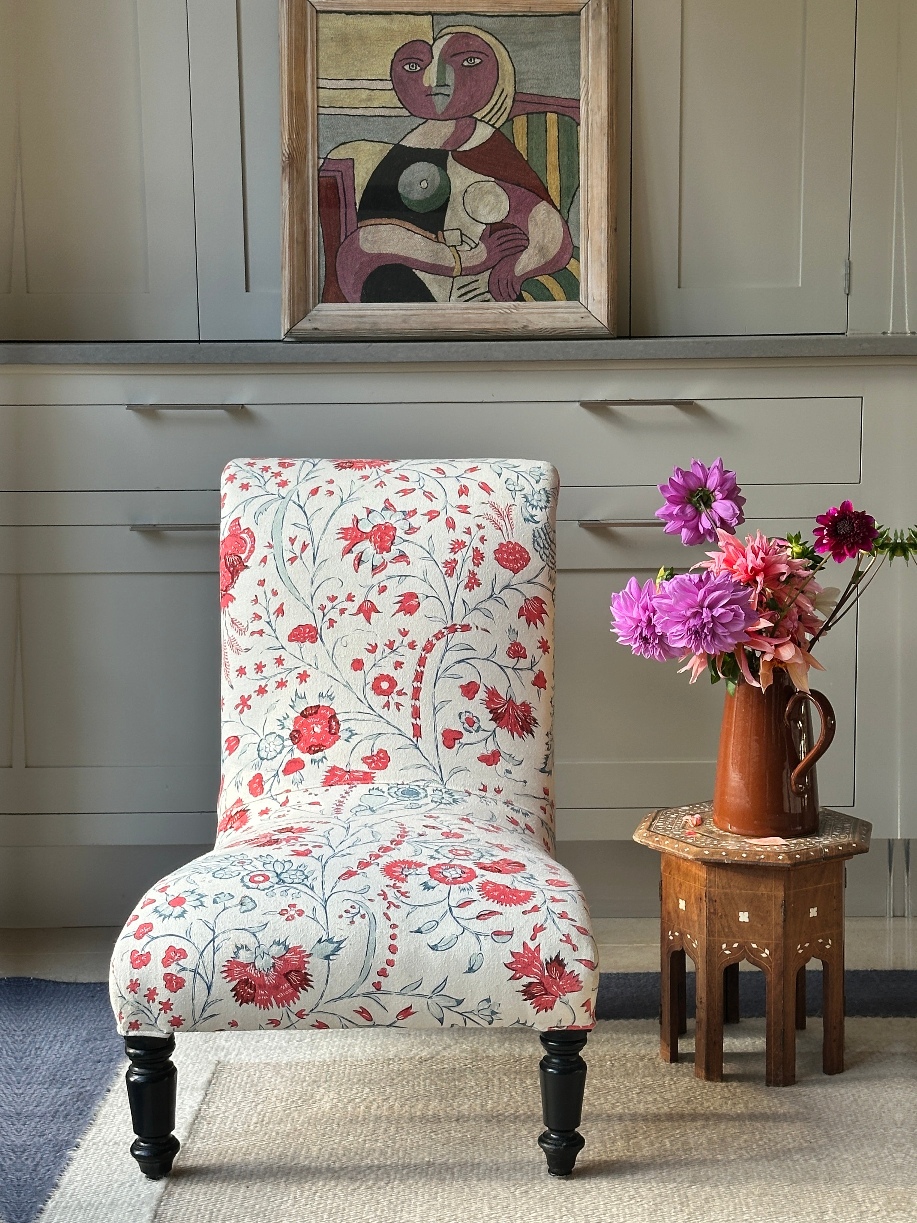 French Scroll back slipper chair in Soane Dianthus Chintz