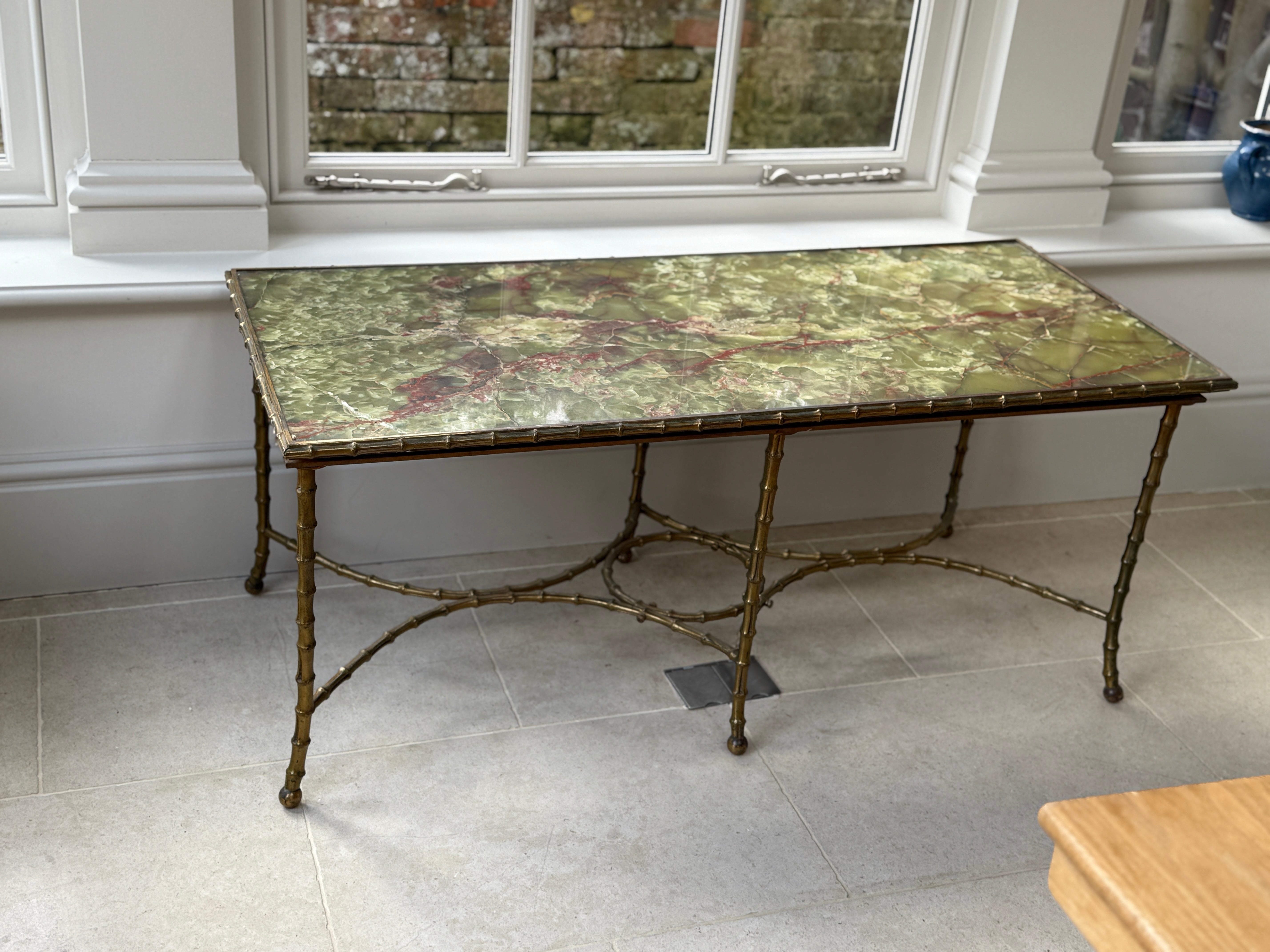 Large Onyx and Brass Coffee Table