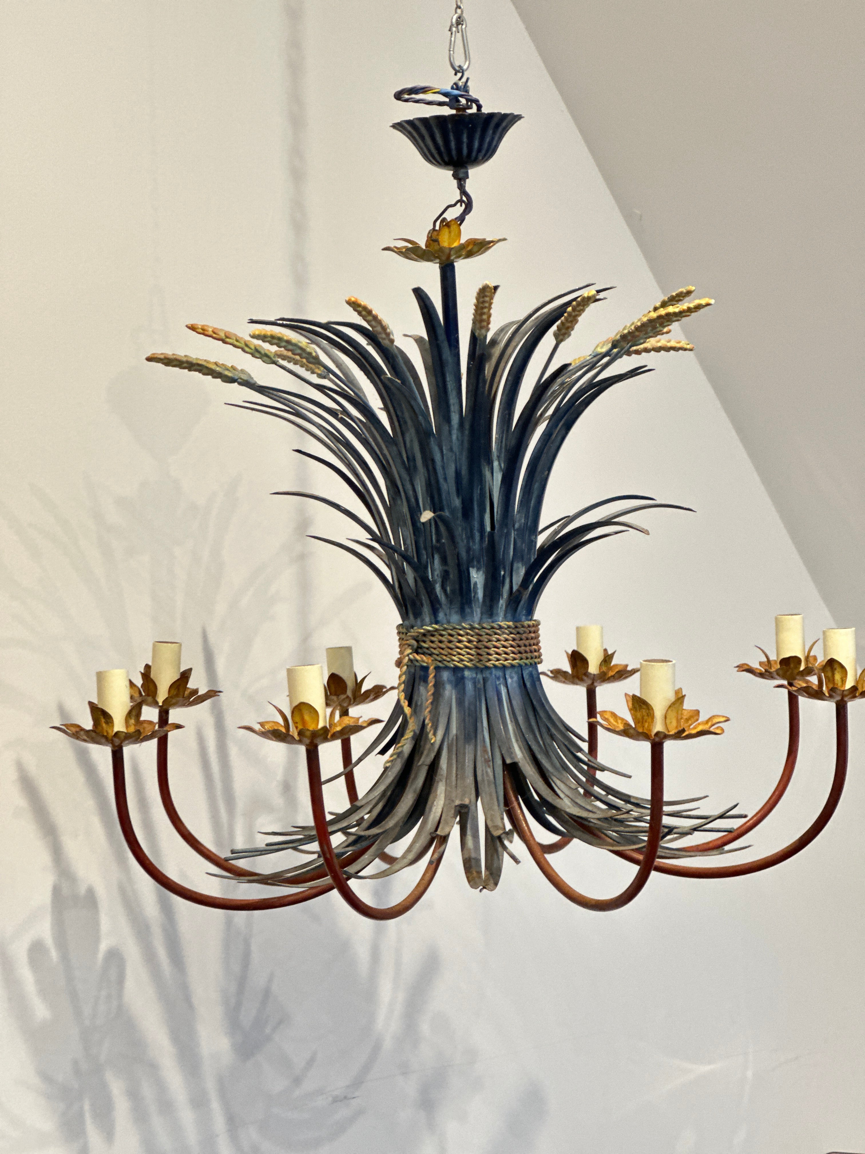 Large Painted Italian Wheatsheaf Toleware Chandelier