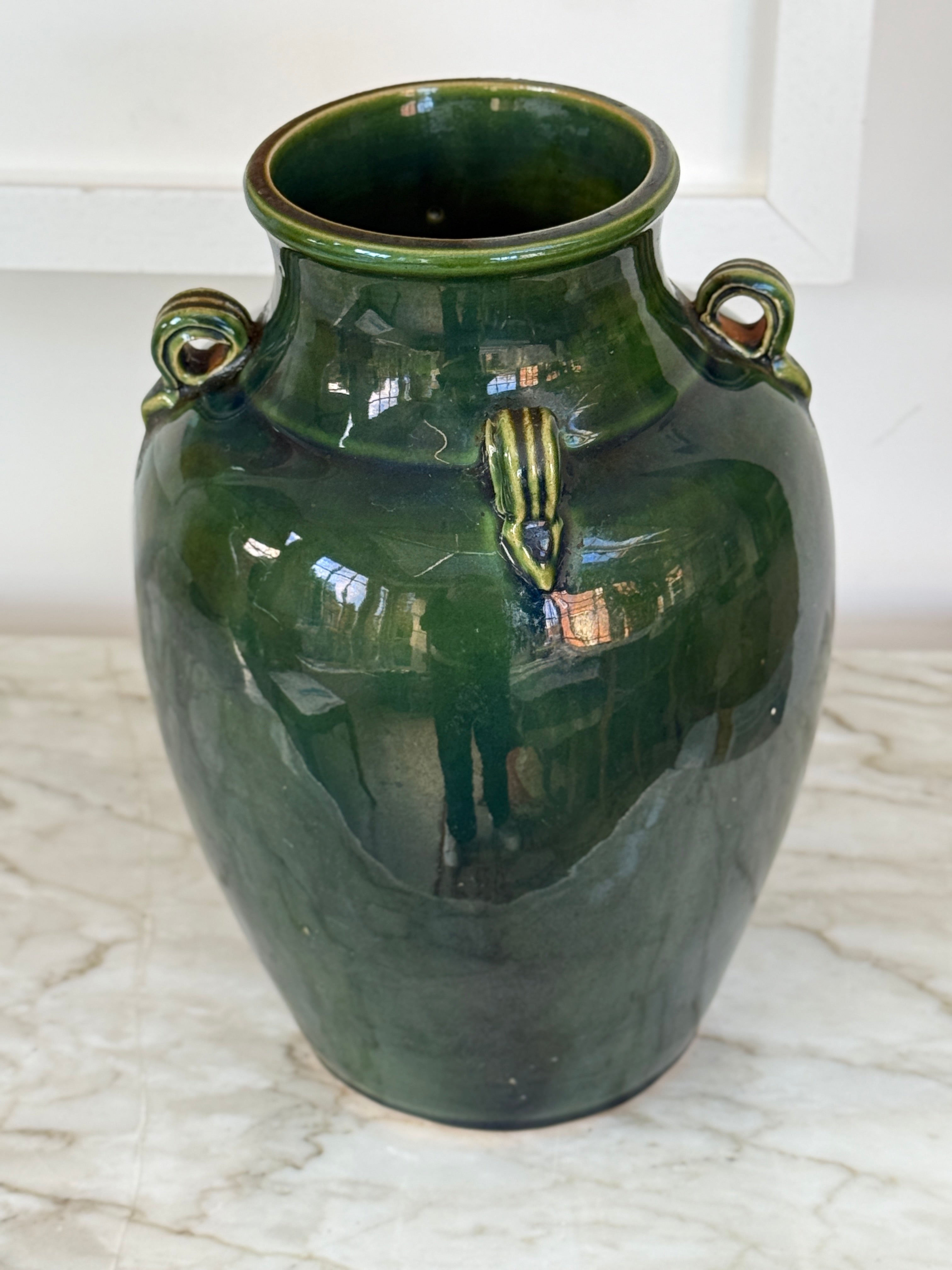 Dark Green French Faience Vase
