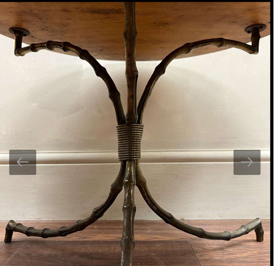 Faux Bamboo Brass and Mirrored Glass Side Table