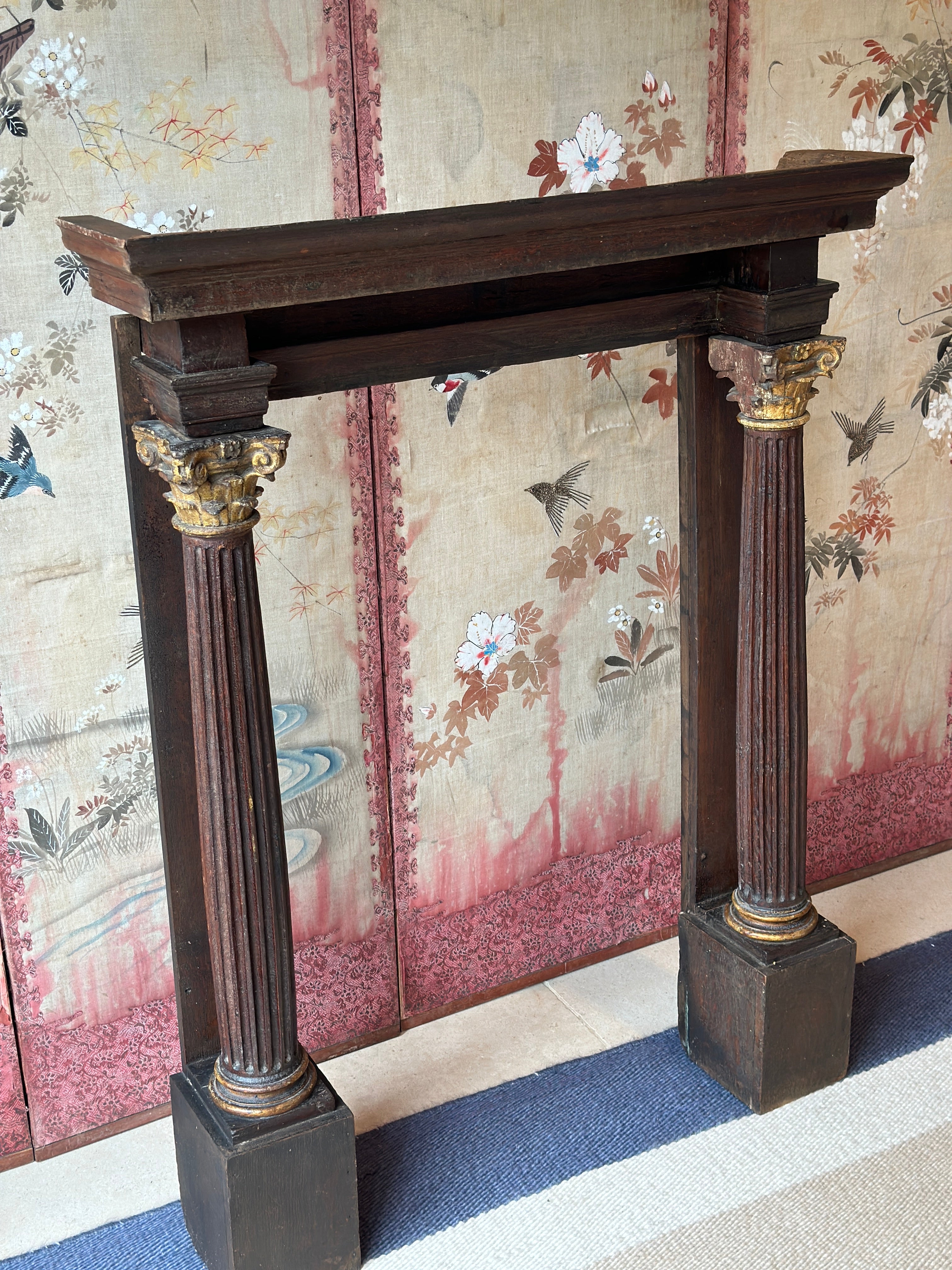 Small Antique Wooden Fire Surround with Corinthian Columns