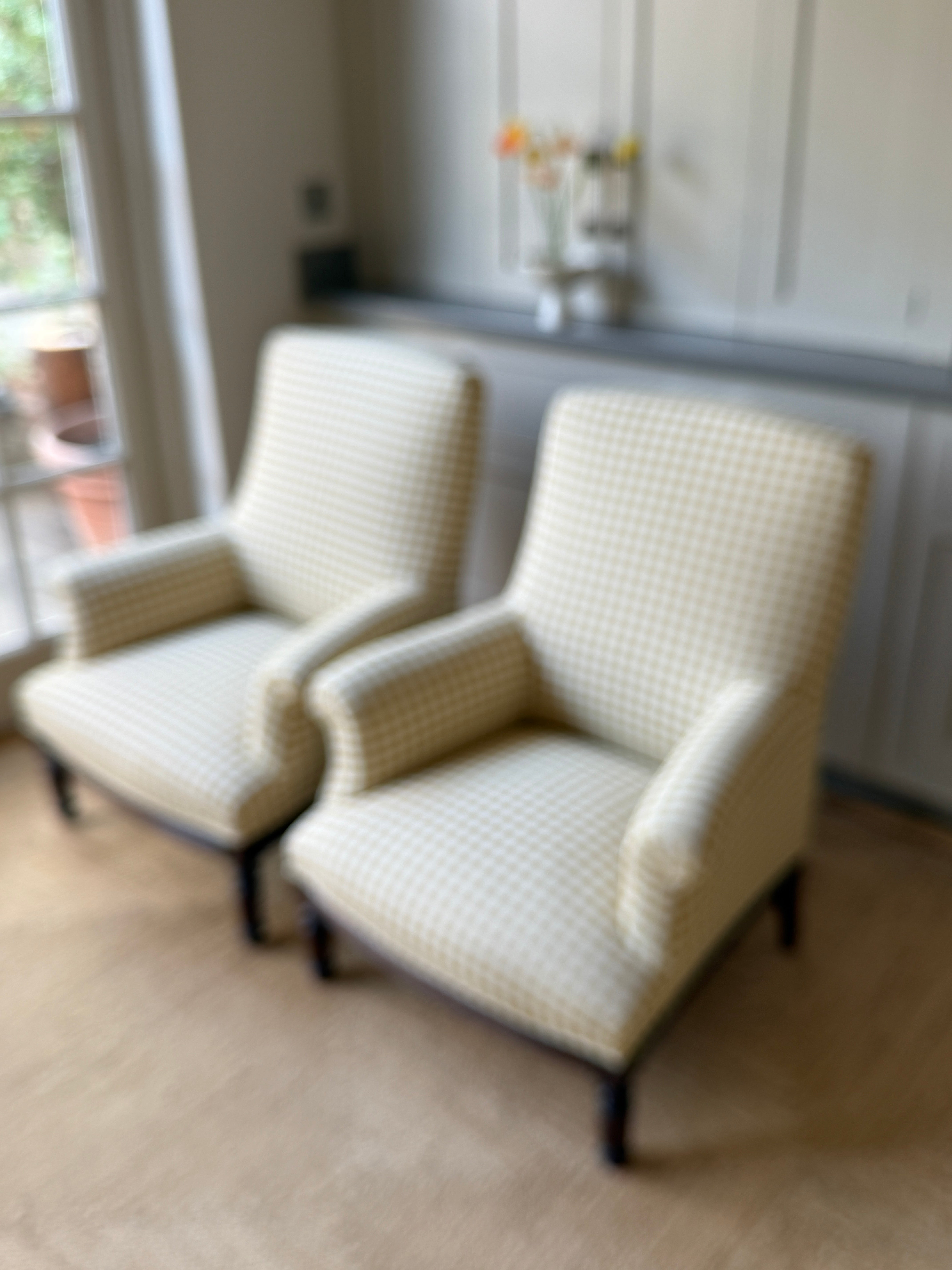 A Pair of Napoleon III Armchairs, Reupholstered in Yellow Gingham